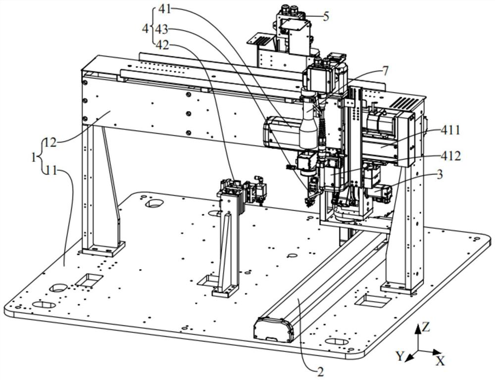 Assembling and glue dispensing device