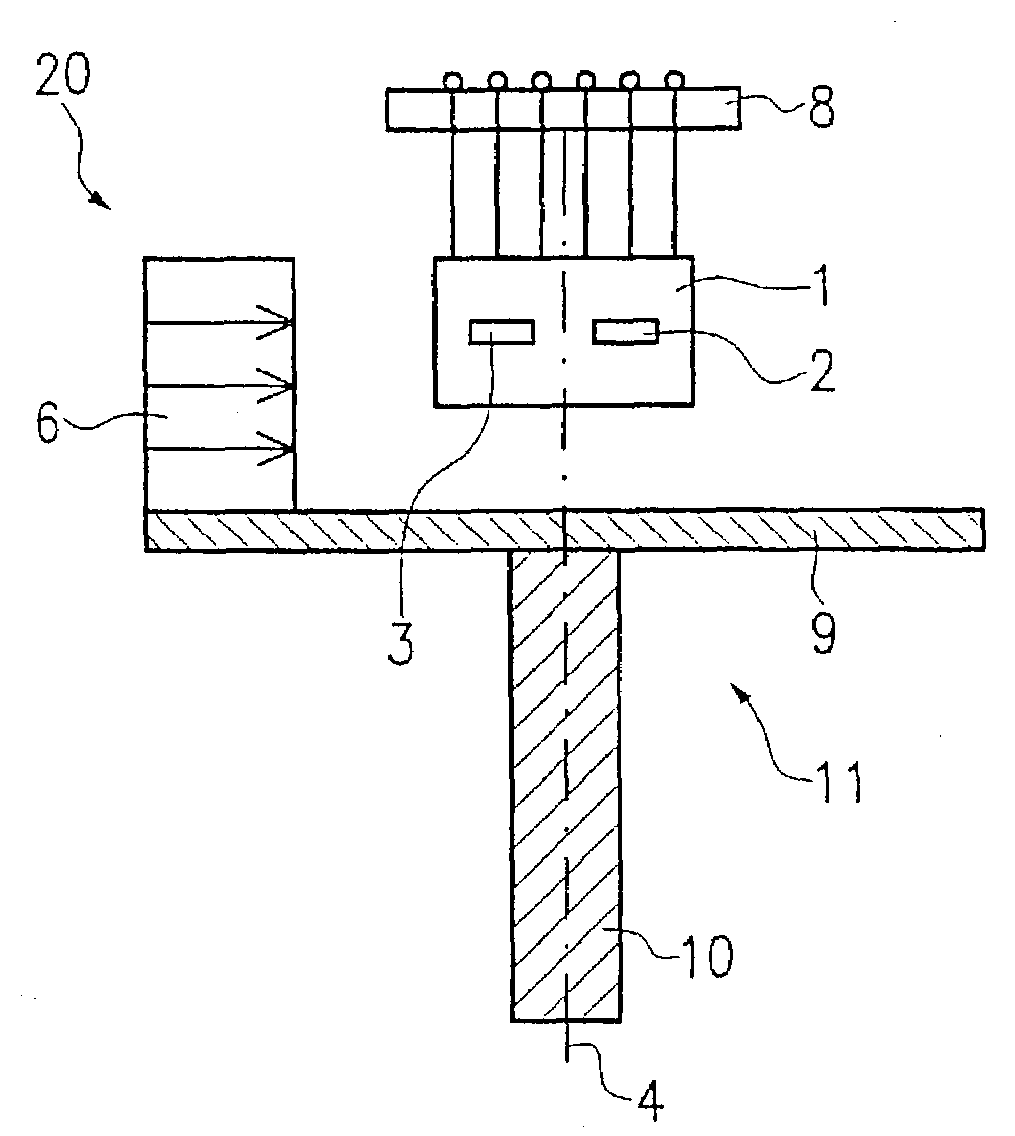 Measuring device for detecting a rotation angle in a contactless manner