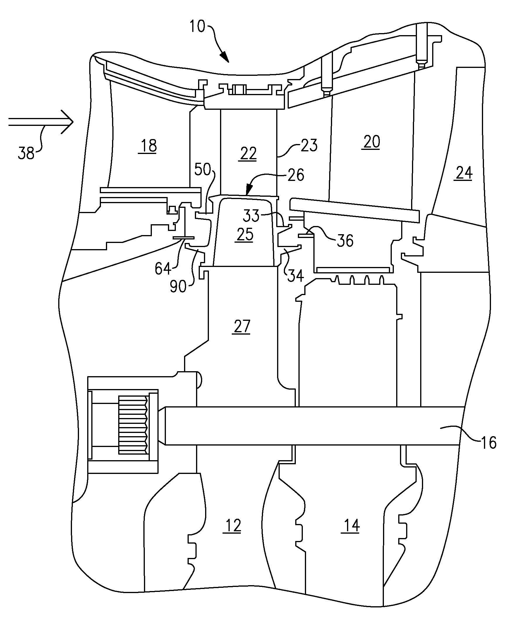 Stator-rotor assembly having surface feature for enhanced containment of gas flow and related processes