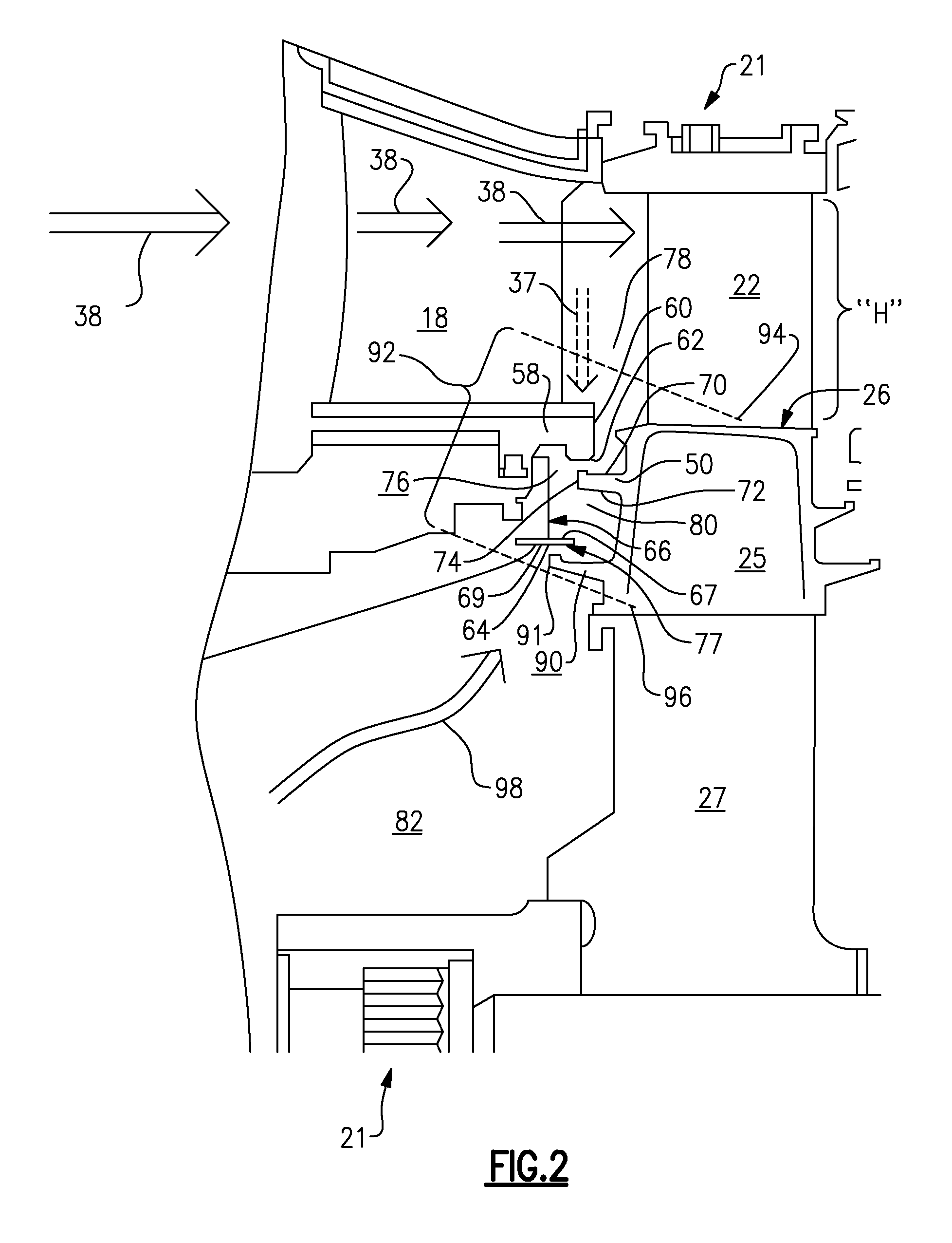 Stator-rotor assembly having surface feature for enhanced containment of gas flow and related processes