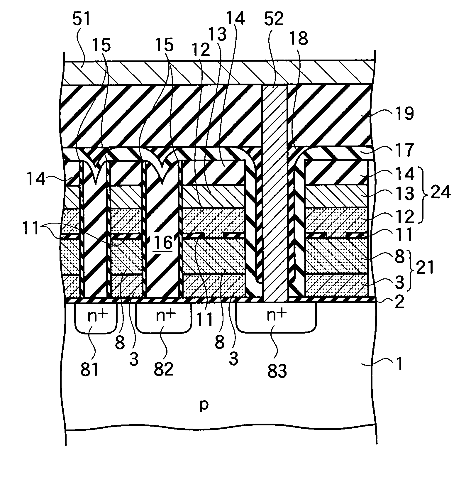 Stacked gate semiconductor memory