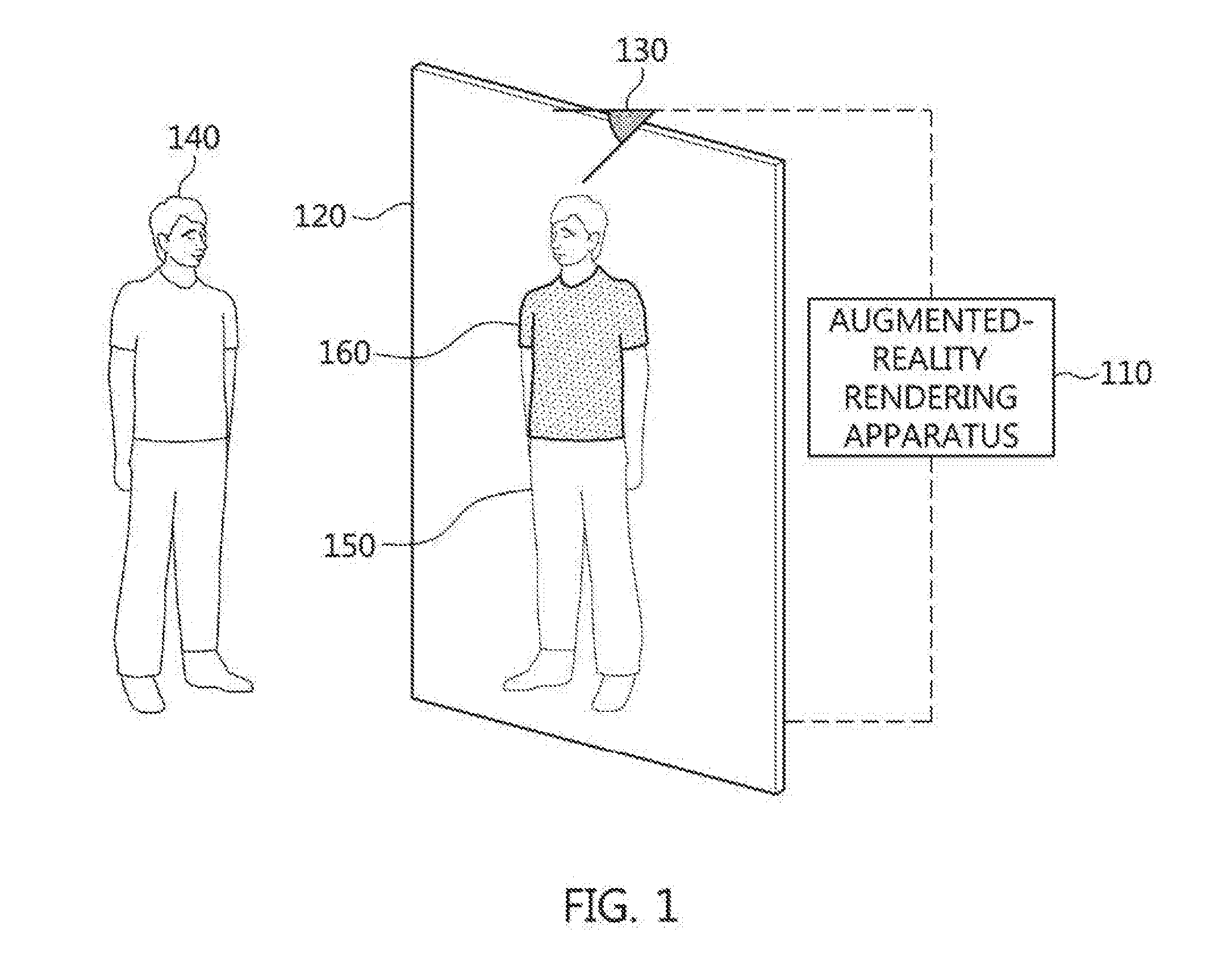 Method and apparatus for augmented-reality rendering on mirror display based on motion of augmented-reality target