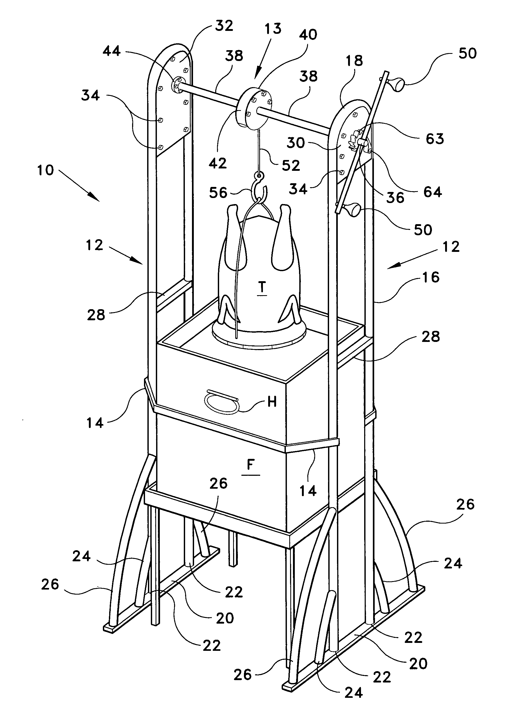 Frying/boiling stand with hoist