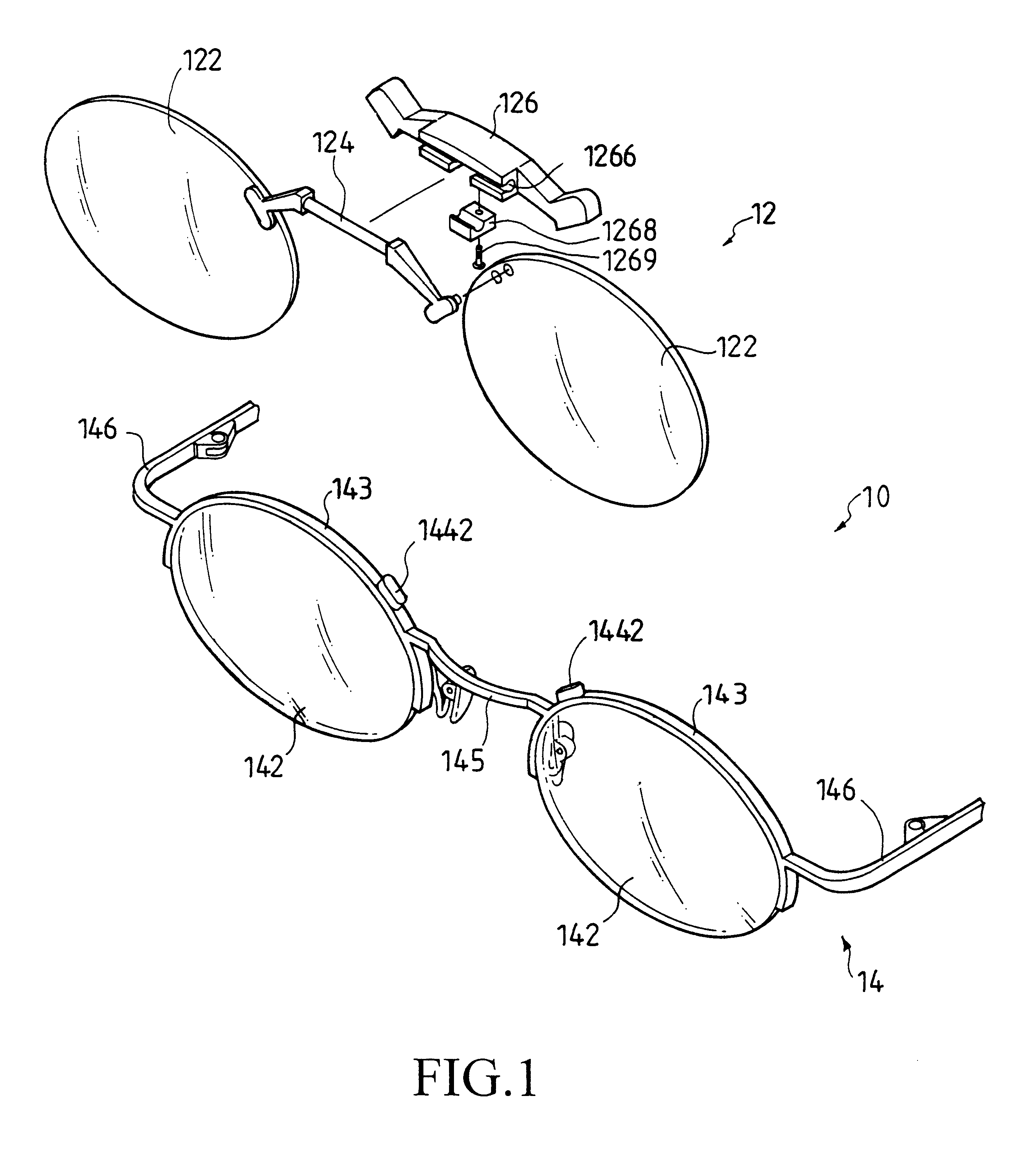 Auxiliary eyewear with laterally distant magnets on lens retaining mechanisms