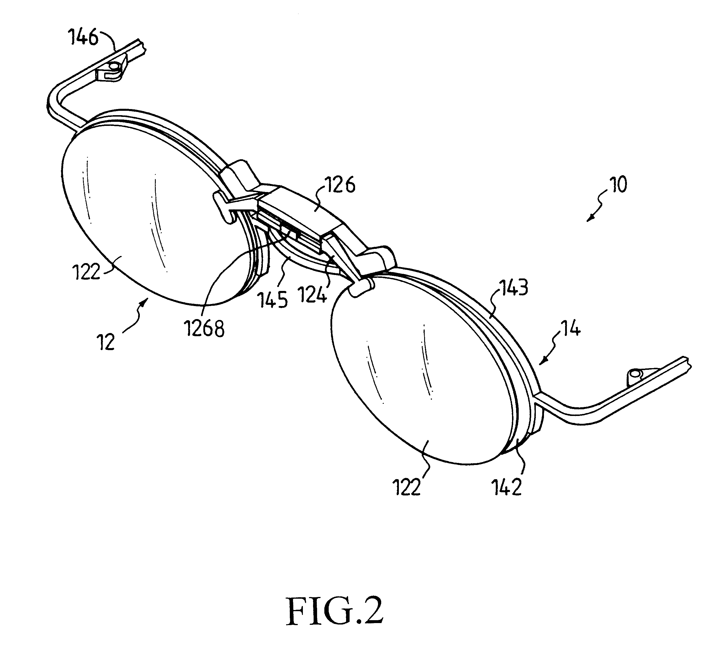 Auxiliary eyewear with laterally distant magnets on lens retaining mechanisms