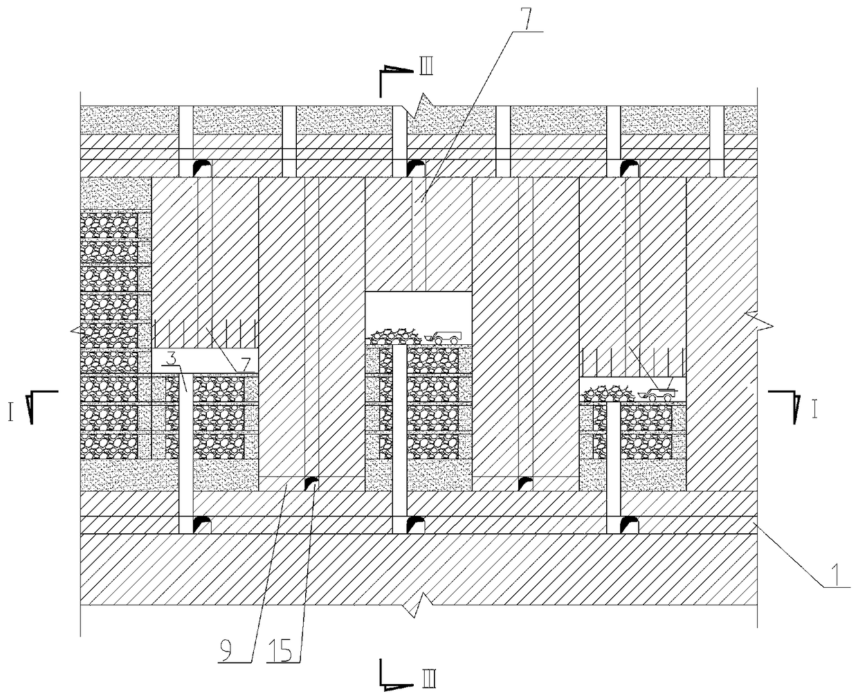 Mining method of waste rock filling with artificial concrete retaining wall reconstructed inter-column