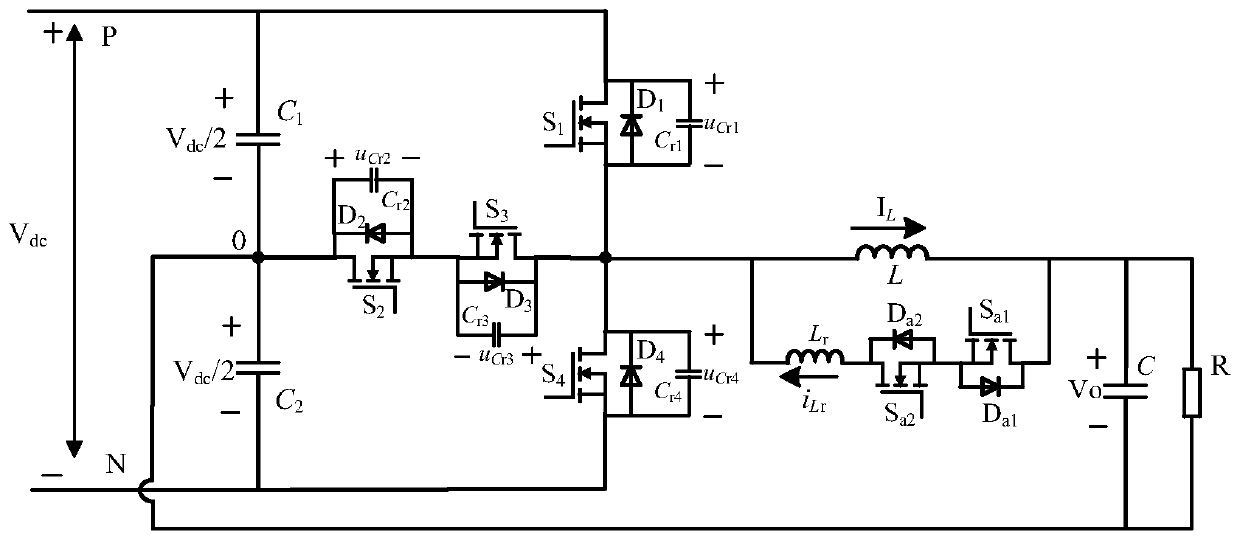 Auxiliary resonant conversion pole T-type three-level soft switching inverter circuit and modulation method