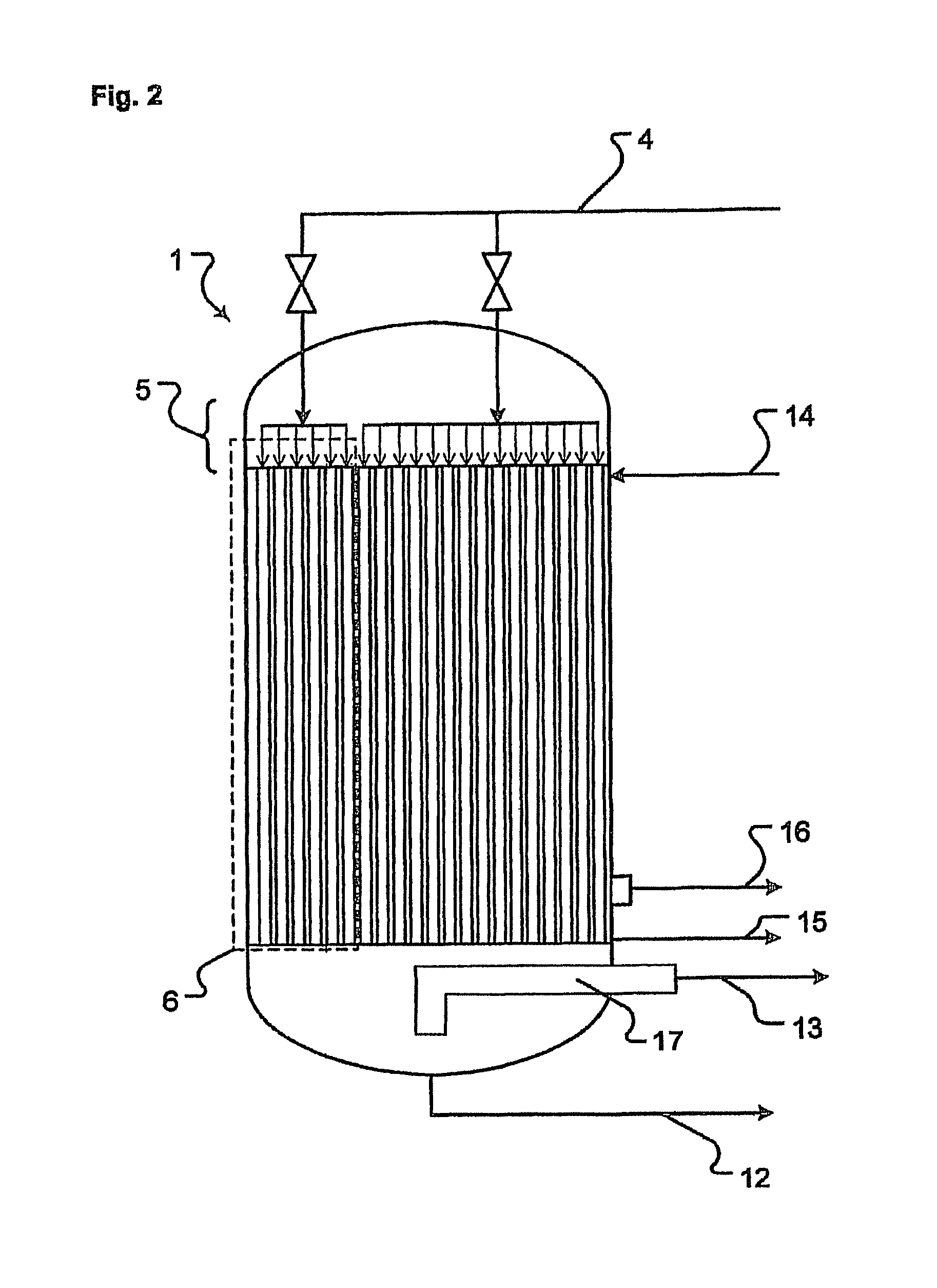 Partial load enabled falling film evaporator and method for operating a partial load
