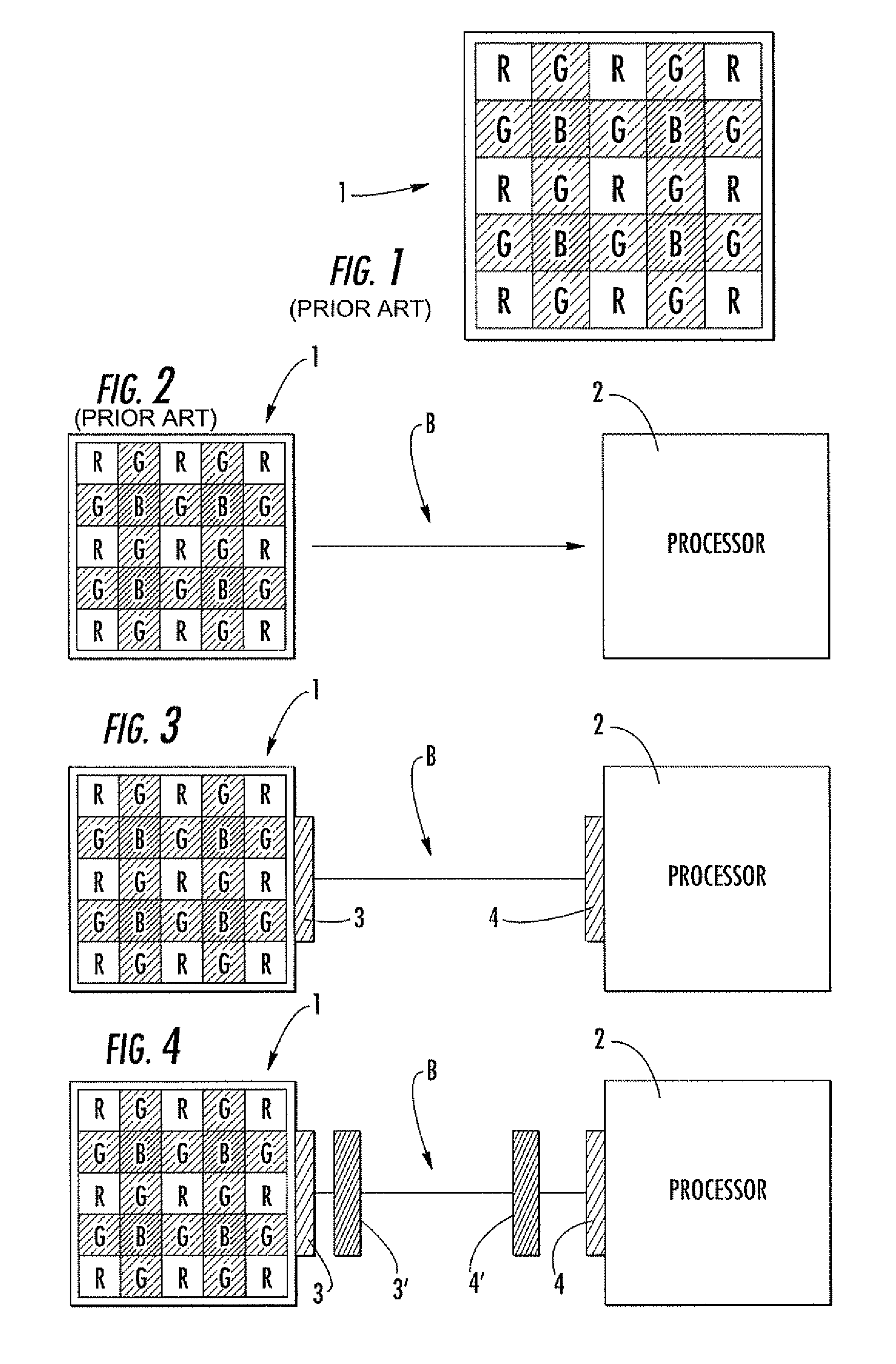 Process and system for processing signals arranged in a bayer pattern