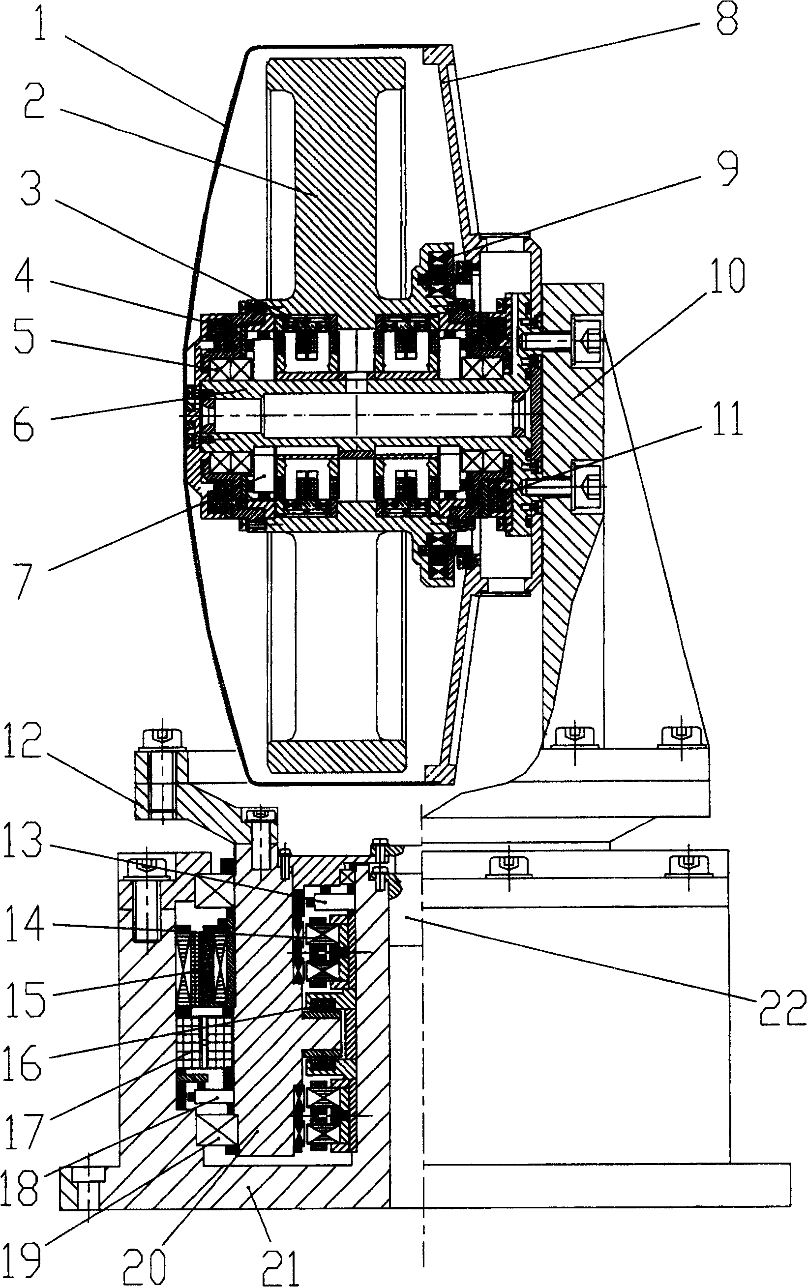 Completely non - contacting magnetic suspension control moment gyro of single framework