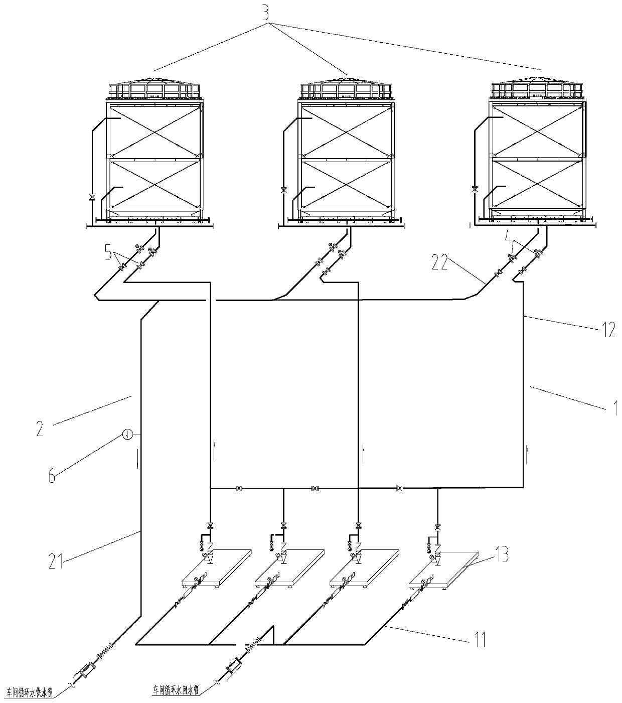 Cooling tower cooling system based on flow change and application thereof