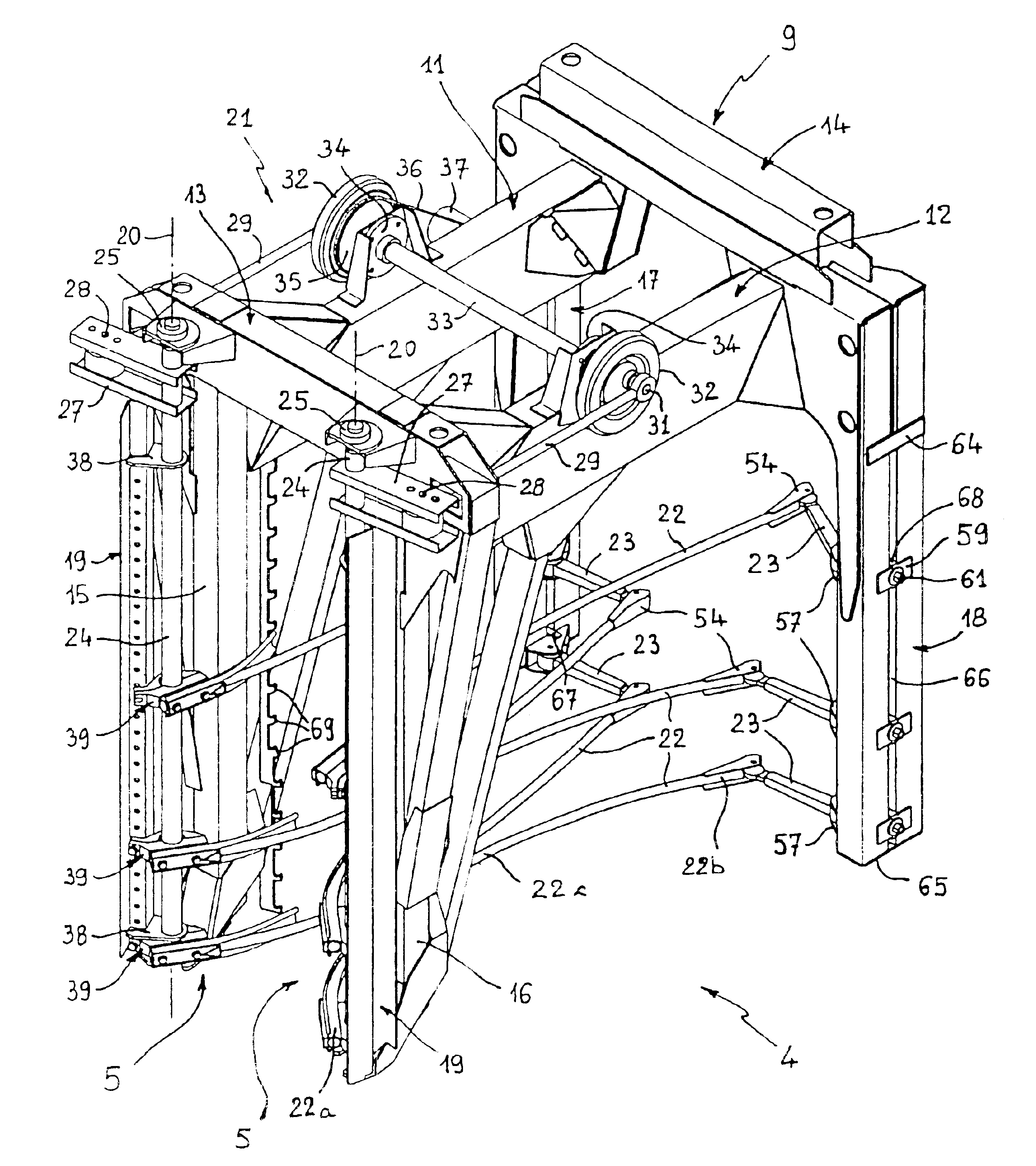 Harvesting device with disengagable shaker members for a fruit harvesting machine