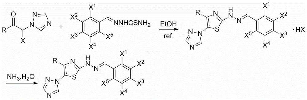 2-(2-Benzylhydrazonyl)-5-(1,2,4-triazole-1-yl)thiazole and its preparation and application