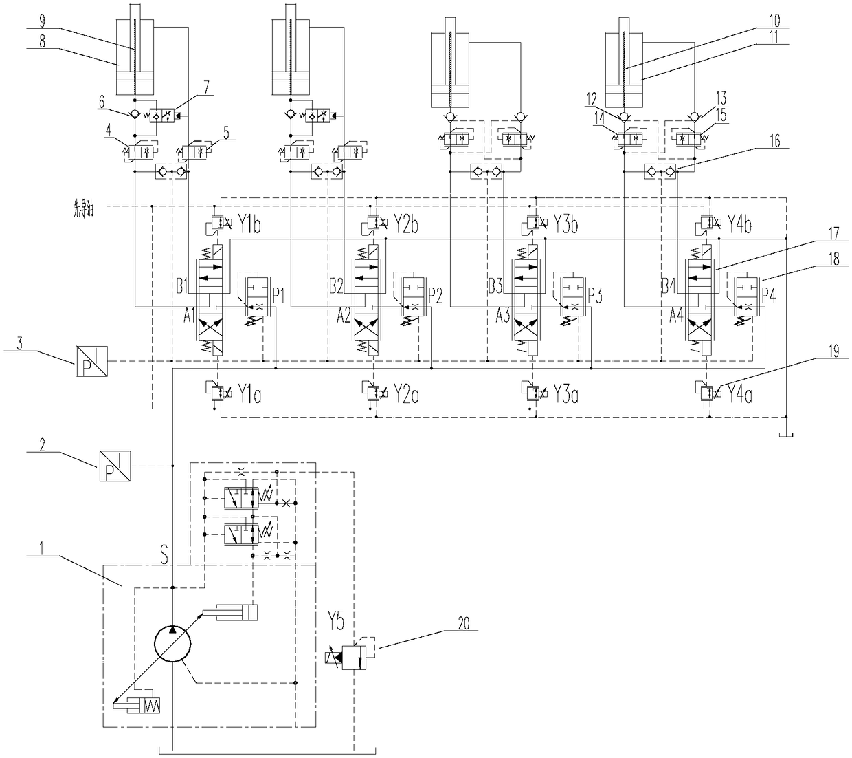 Super-tonnage lifting extension and retraction system and control method for all-ground crane