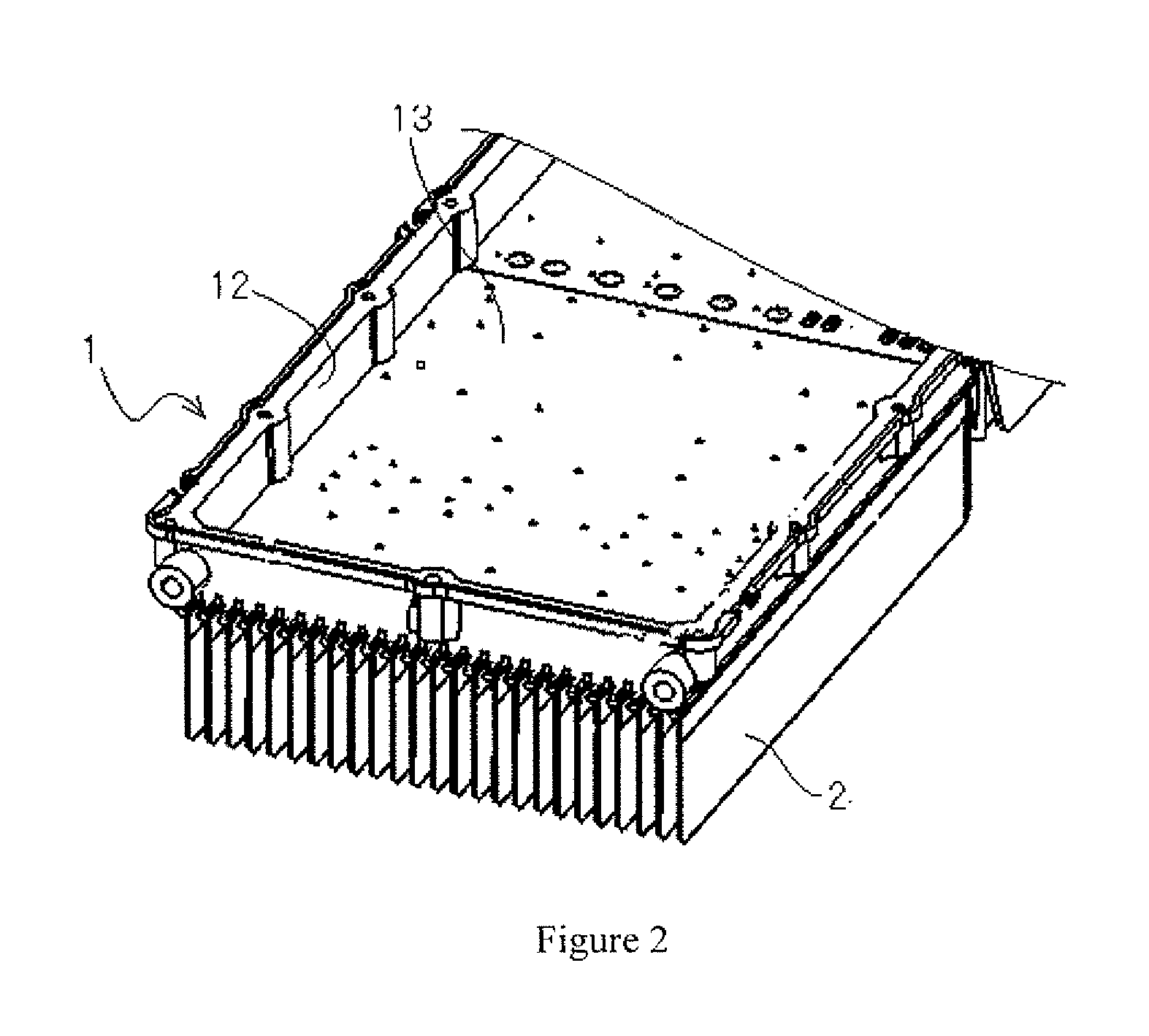 A heat dissipating enclosure with integrated cooling fins