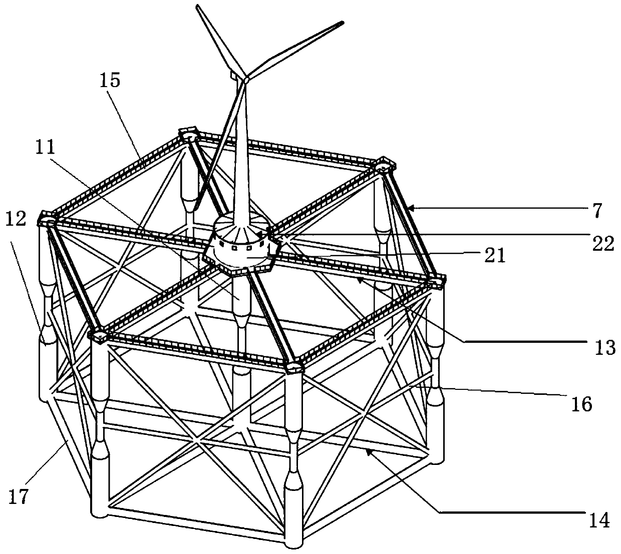 Offshore floating type fan and semi-submersible type breeding platform coupling structure