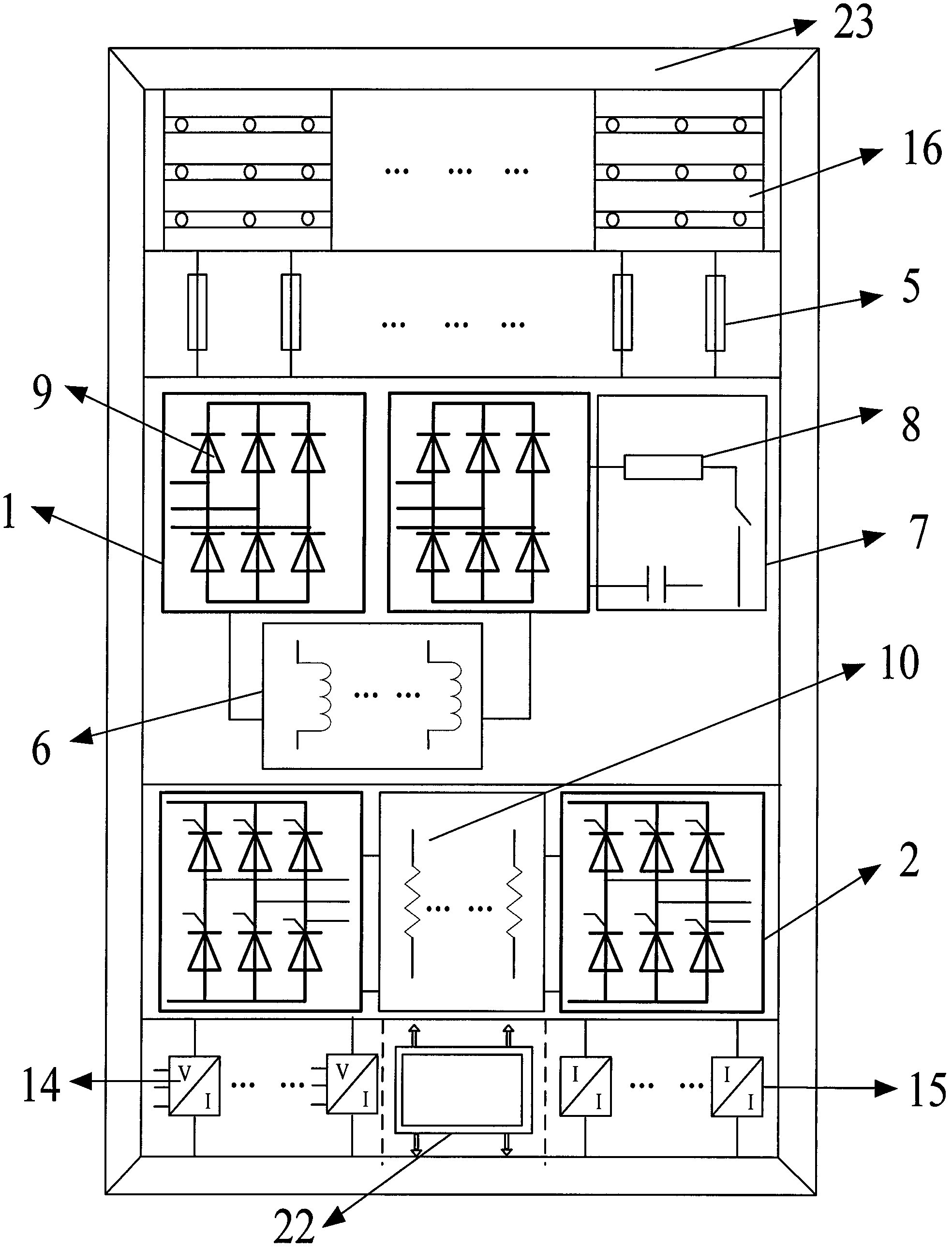 Multi-inverter module paralleling frequency conversion device for transmission system and control policy