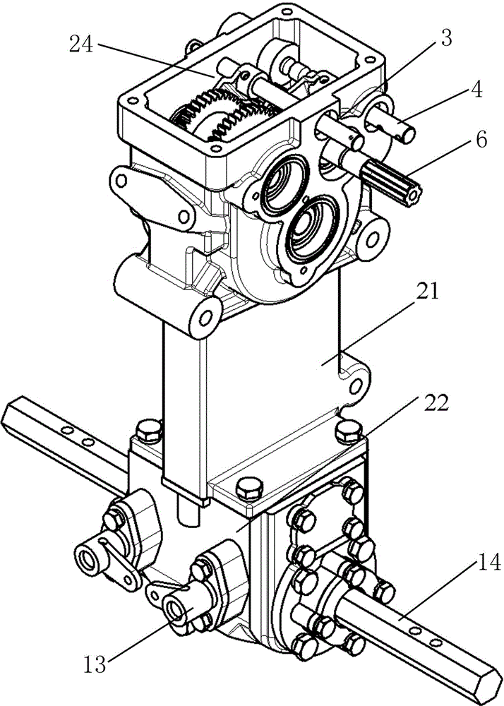 A gearbox for a rotary cultivator with forward and reverse rotation and left and right steering functions