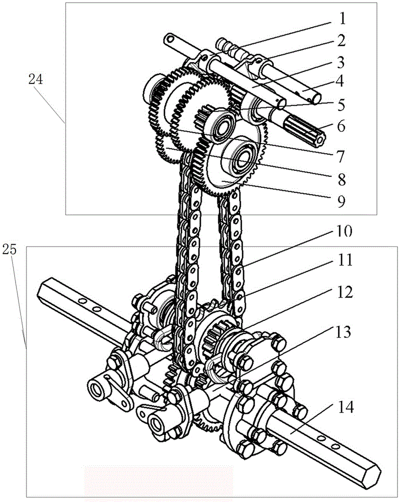 A gearbox for a rotary cultivator with forward and reverse rotation and left and right steering functions