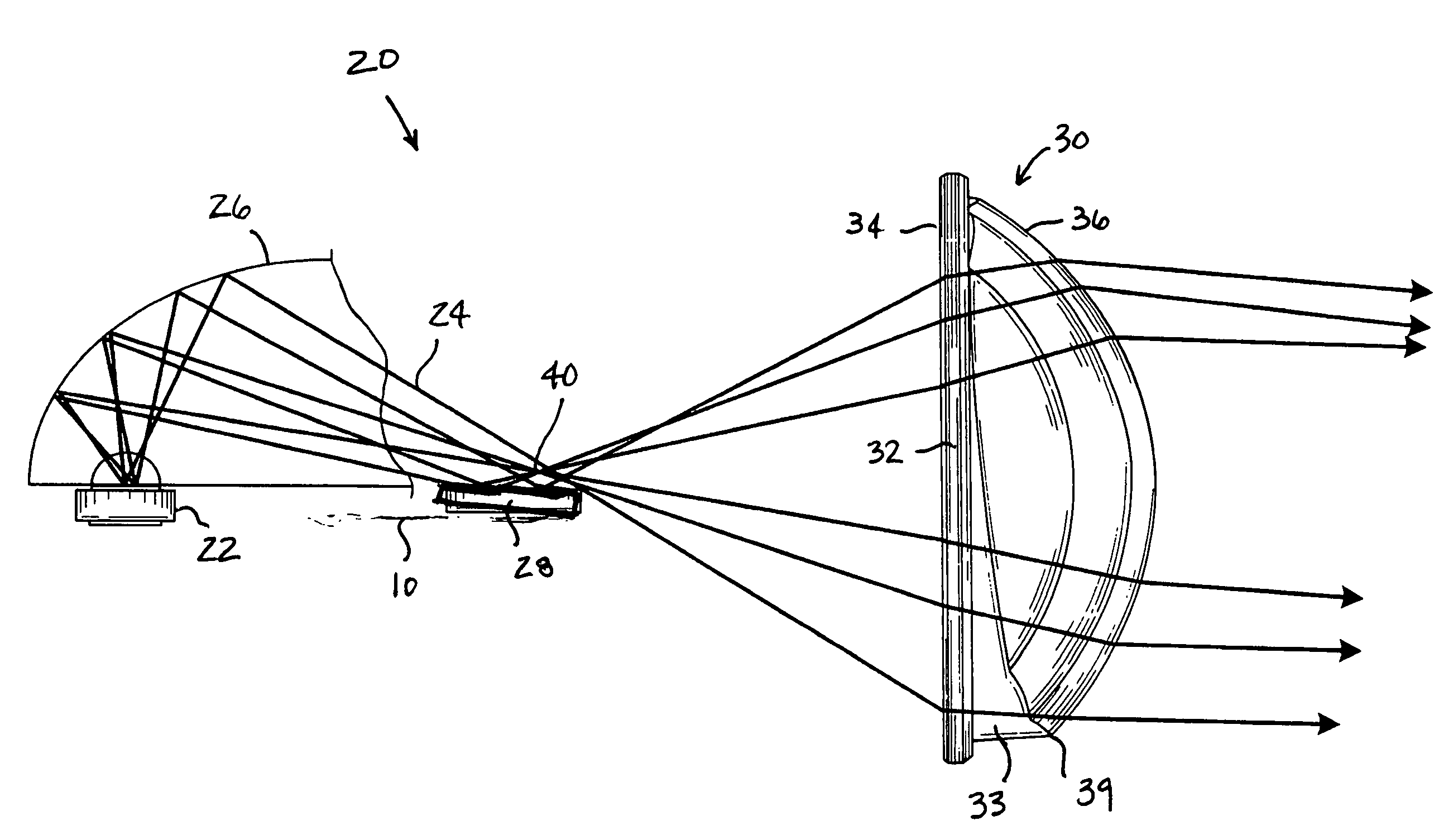 LED projector headlamps using single or multi-faceted lenses