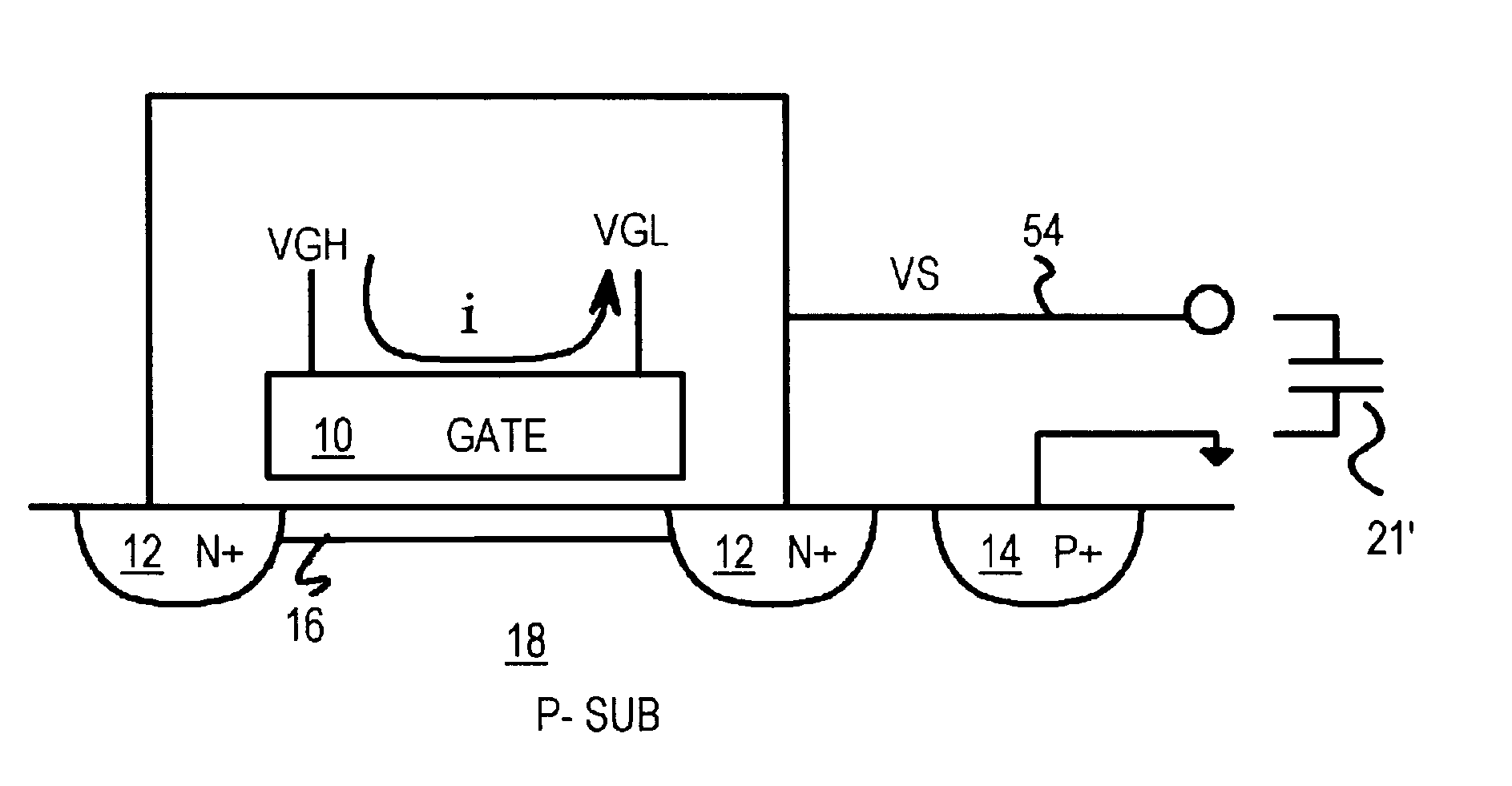 Variable capacitor using MOS gated diode with multiple segments to limit DC current