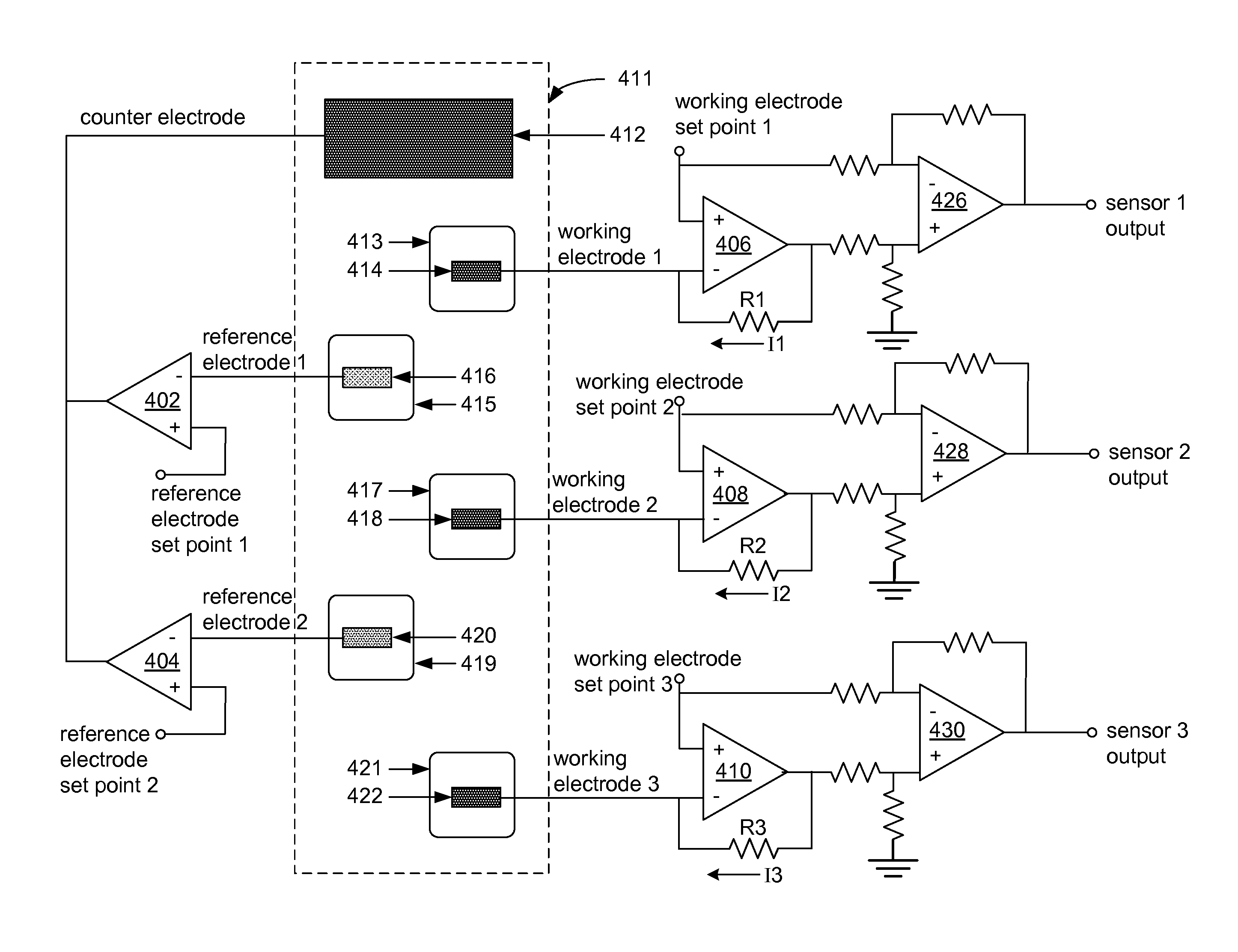 Multi-channel potentiostat for biosensor arrays