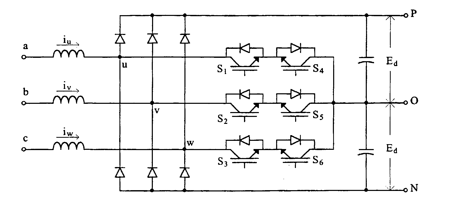 Method and control circuitry for a three-phase three-level boost-type rectifier