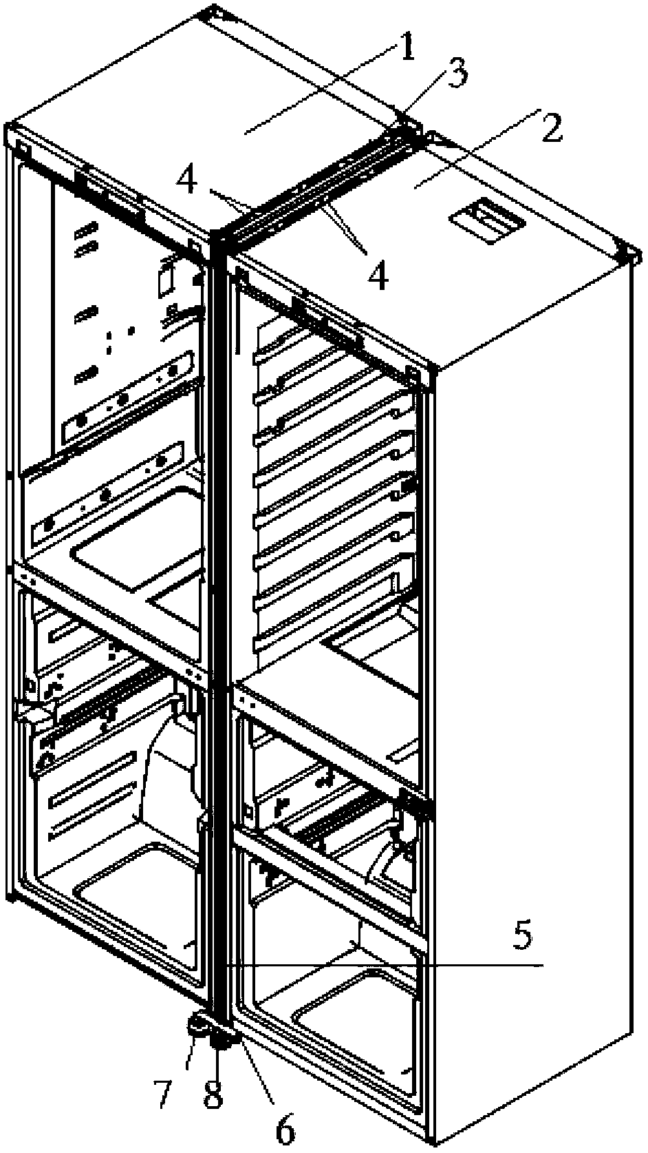 Connection assembly between bodies of refrigerator