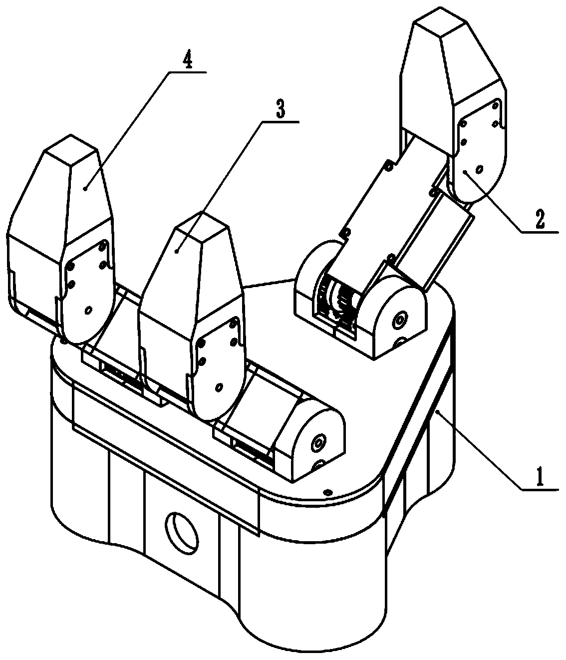 Horizontal clamping self-adaptive three-finger underactuated robot hand