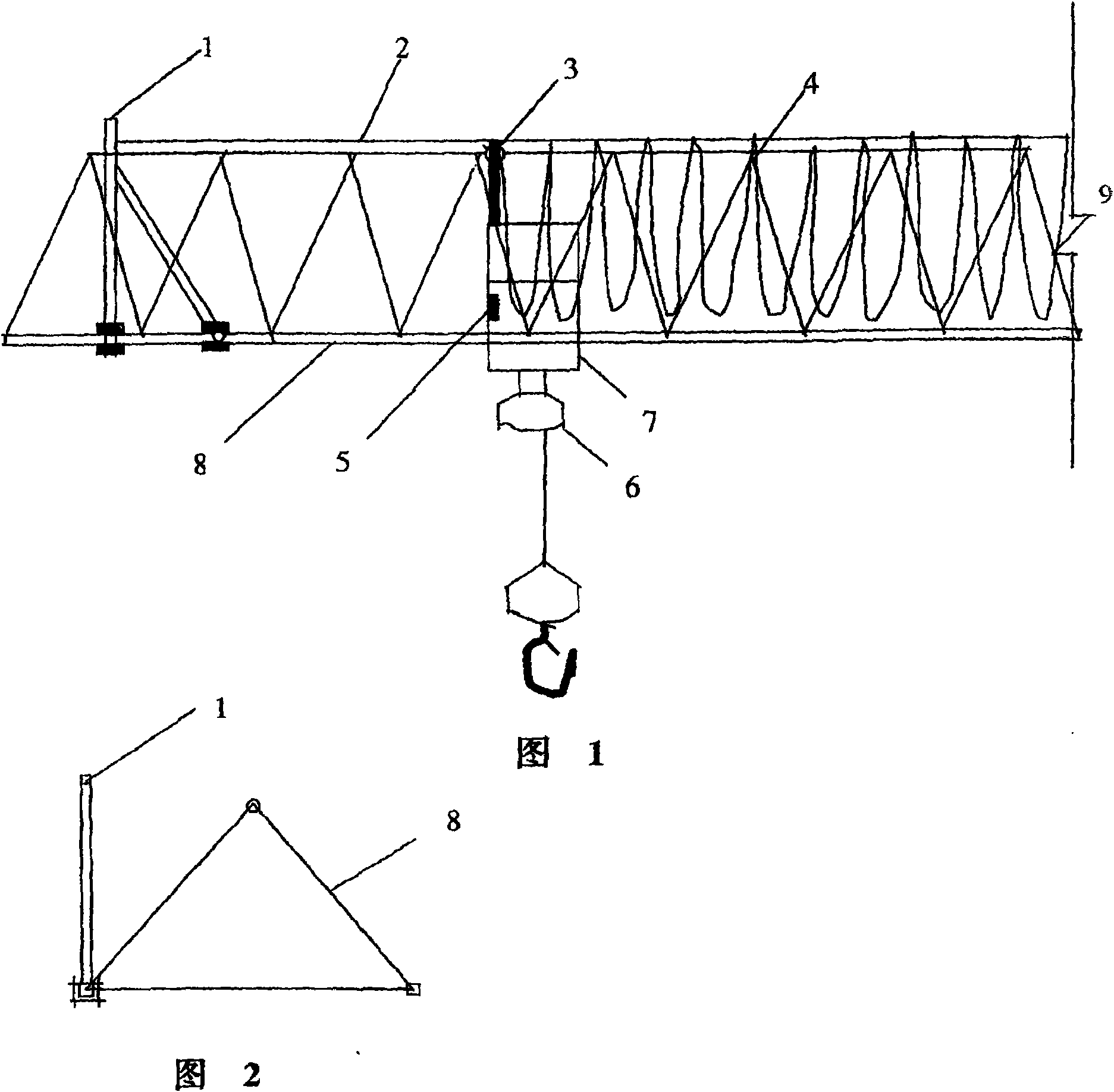 Cross operation display device for tower type crane