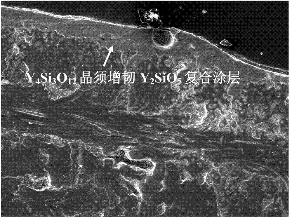 Preparation method of Y4Si3O12 whisker toughened Y2SiO5 composite coating