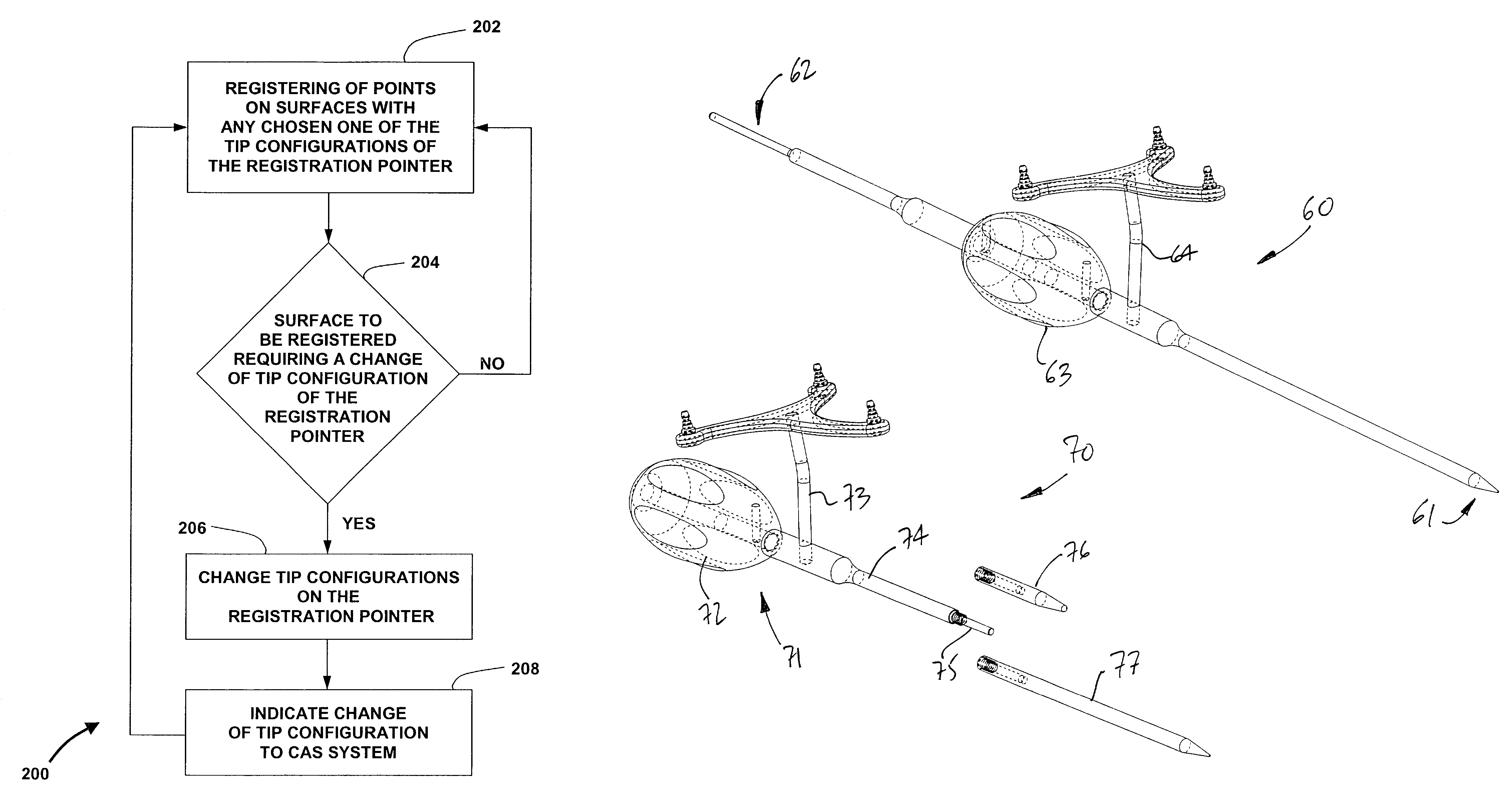 Registration pointer with interchangeable tip and method