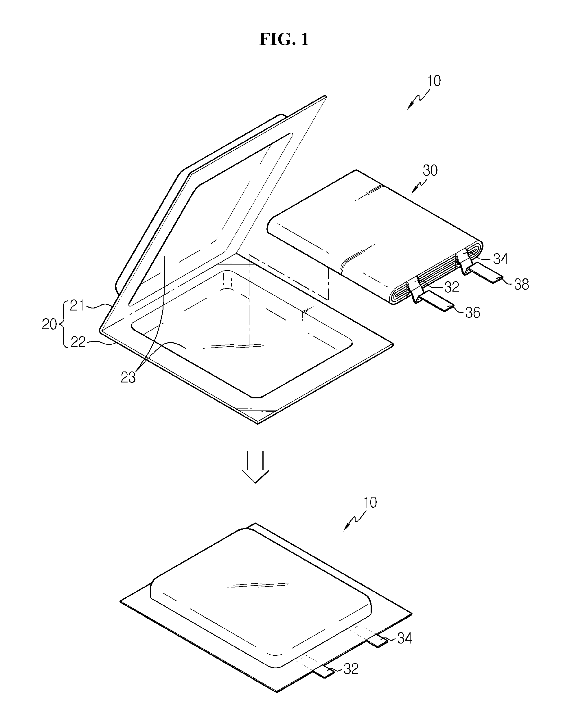 Secondary battery of differential lead structure