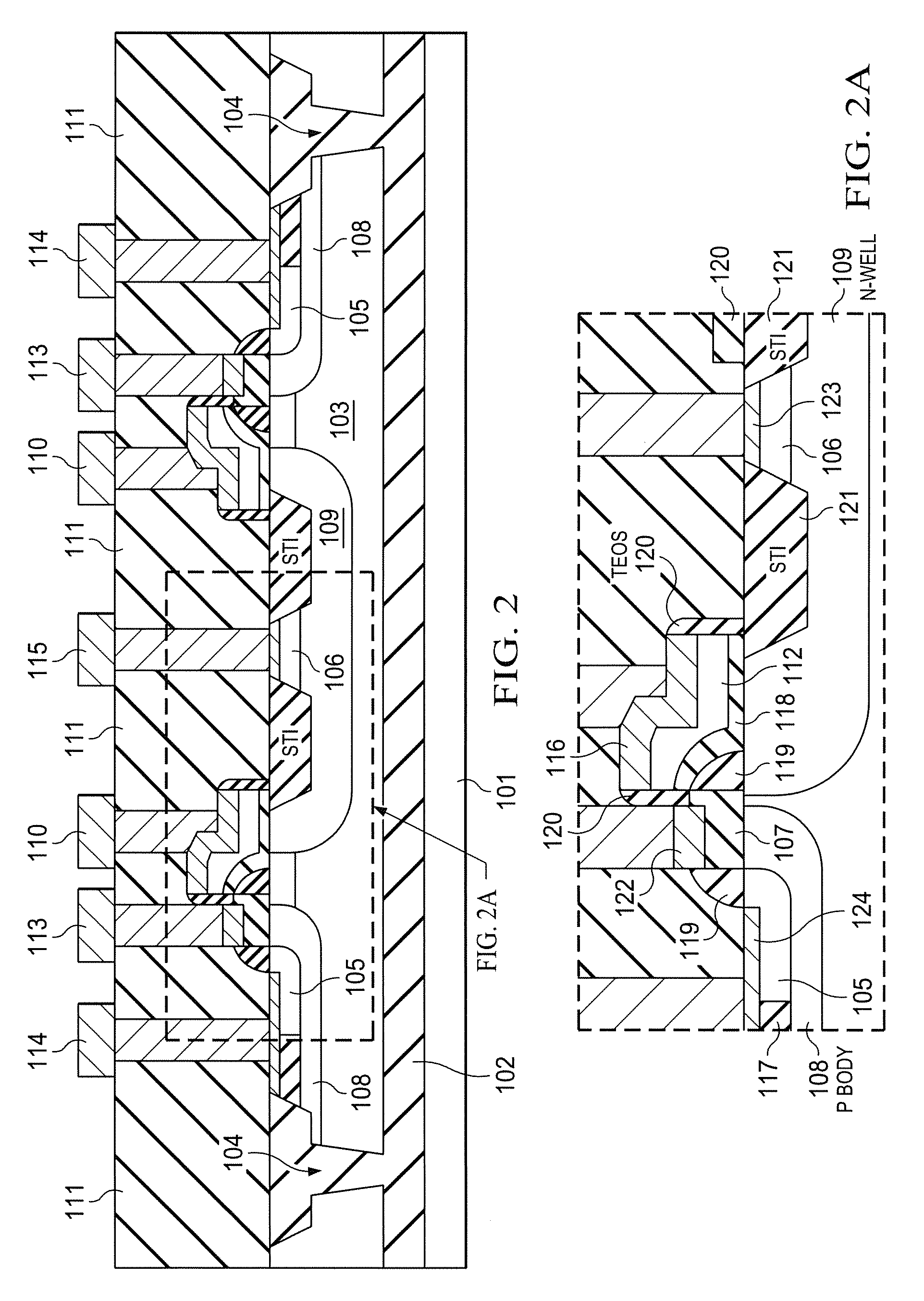 Method of forming a gate shield in an ED-CMOS transistor and a base of a bipolar transistor using BICMOS technologies