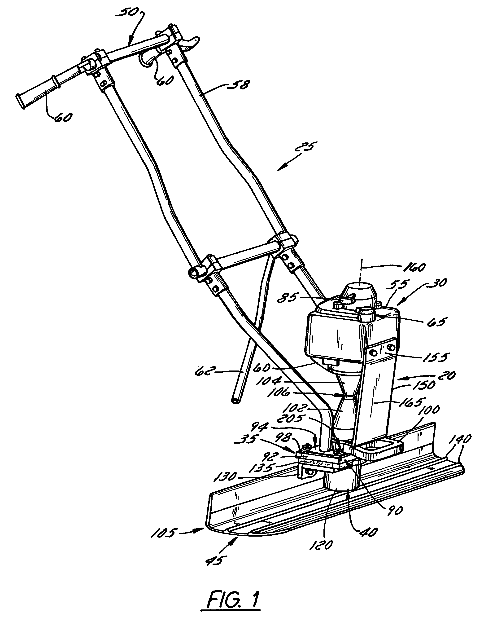 Portable vibratory screed with vibration restraint