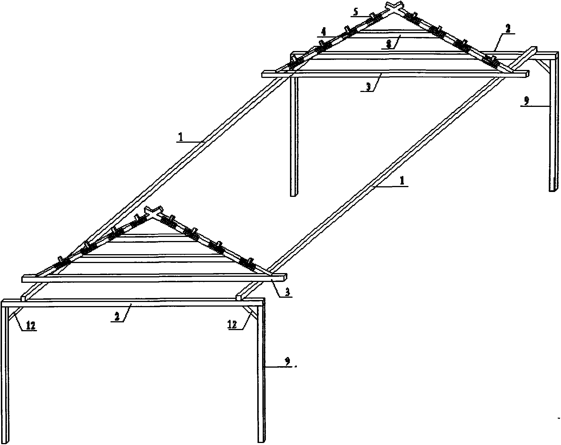 Adjustable sliding block inclined beam steel frame canopy guard structure for bricked residence and construction method thereof