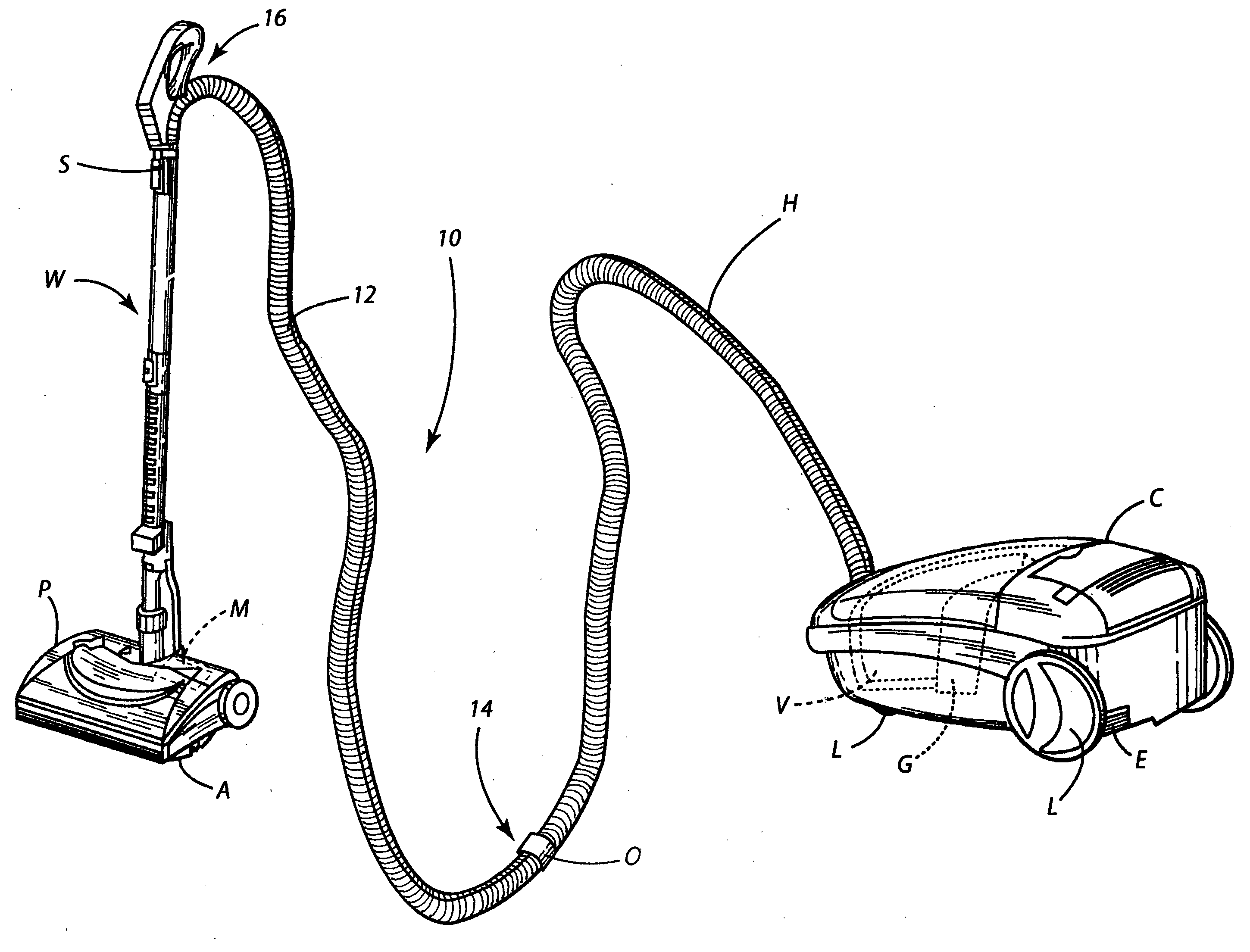 Electrified extension hose for vacuum cleaner