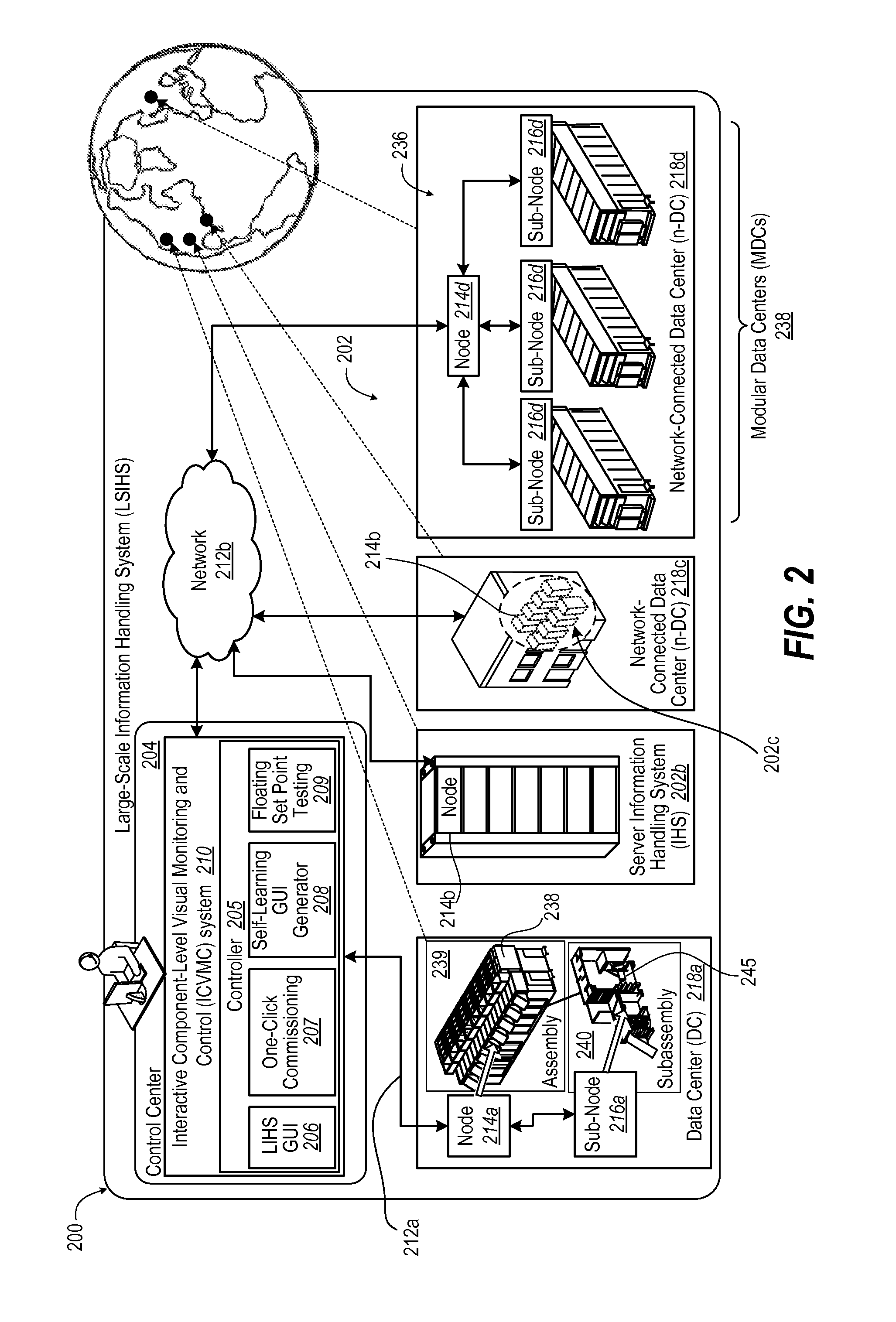 Method and information handling system providing an interactive interface for device-level monitoring and servicing of data center