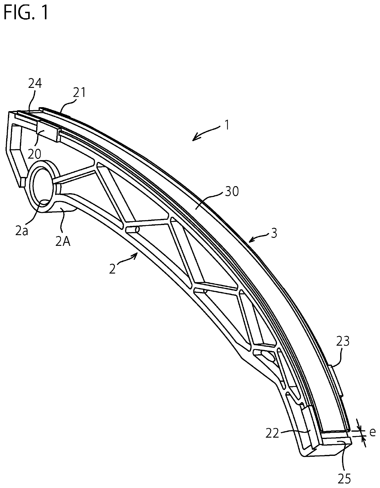 Shoe for chain guide and for chain tensioner arm, and chain guide and chain tensioner arm provided with said shoe