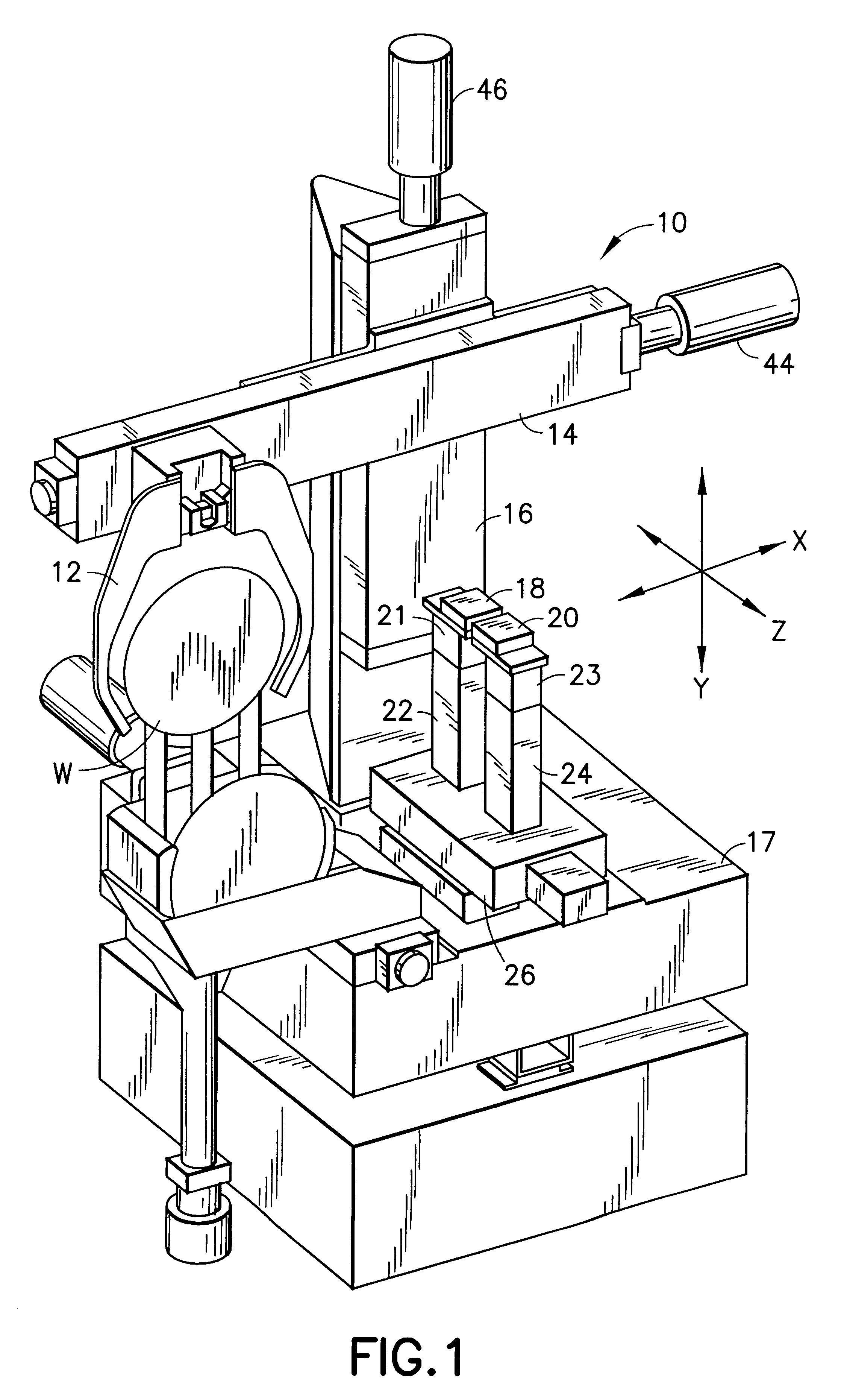 Method and apparatus for moving an article relative to and between a pair of thickness measuring probes to develop a thickness map for the article