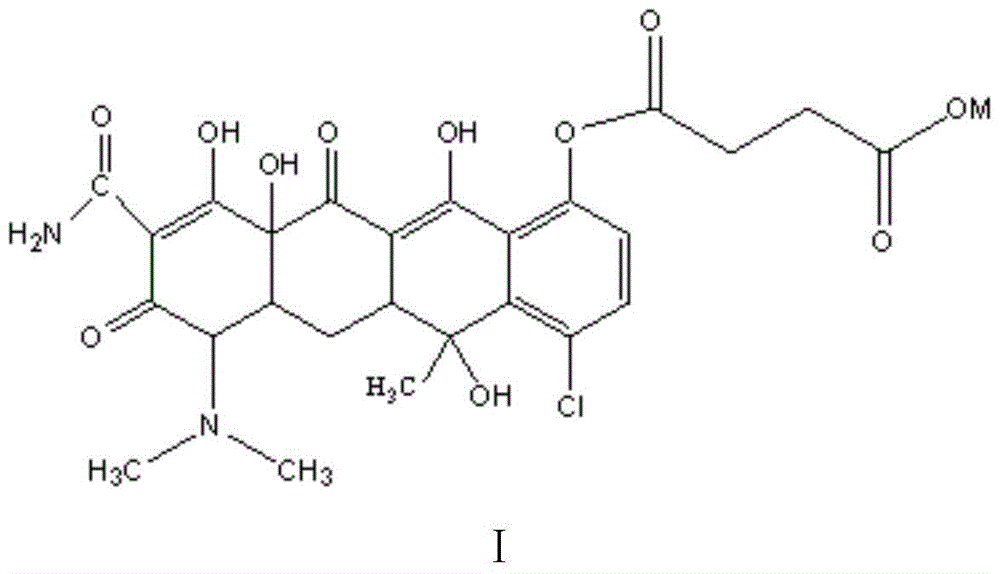 Water-soluble aureomycin succinic acid monoester salt and preparation method thereof