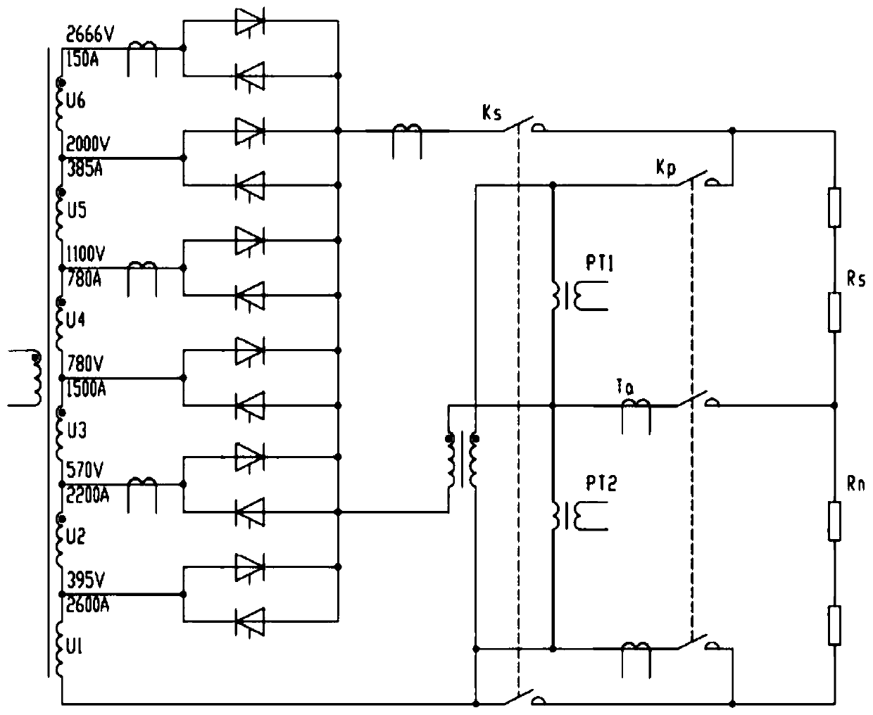 Method and device for controlling reduction power supply based on voltage limitation and current stack limitation