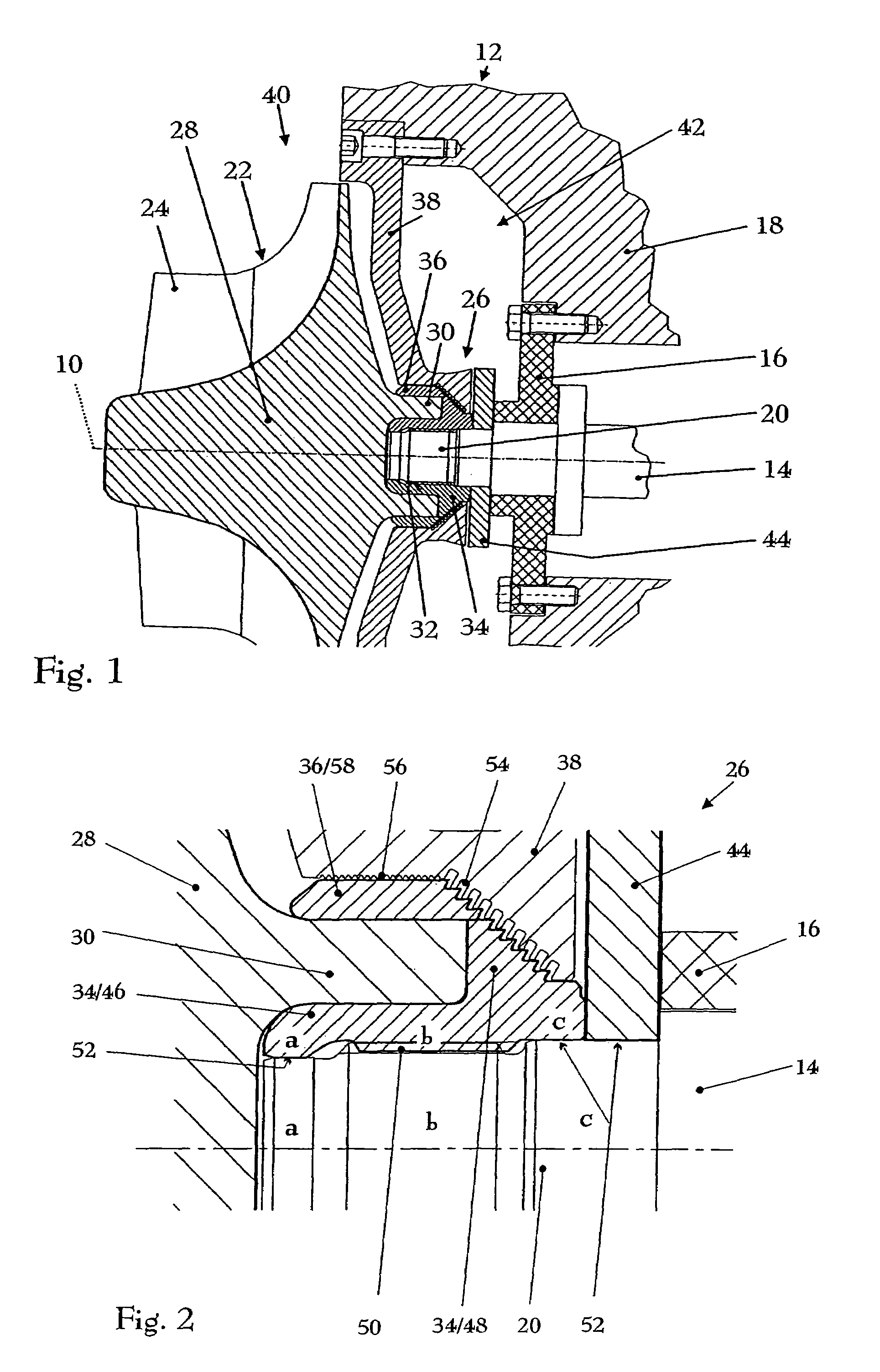 Fastening arrangement for an impeller on a shaft