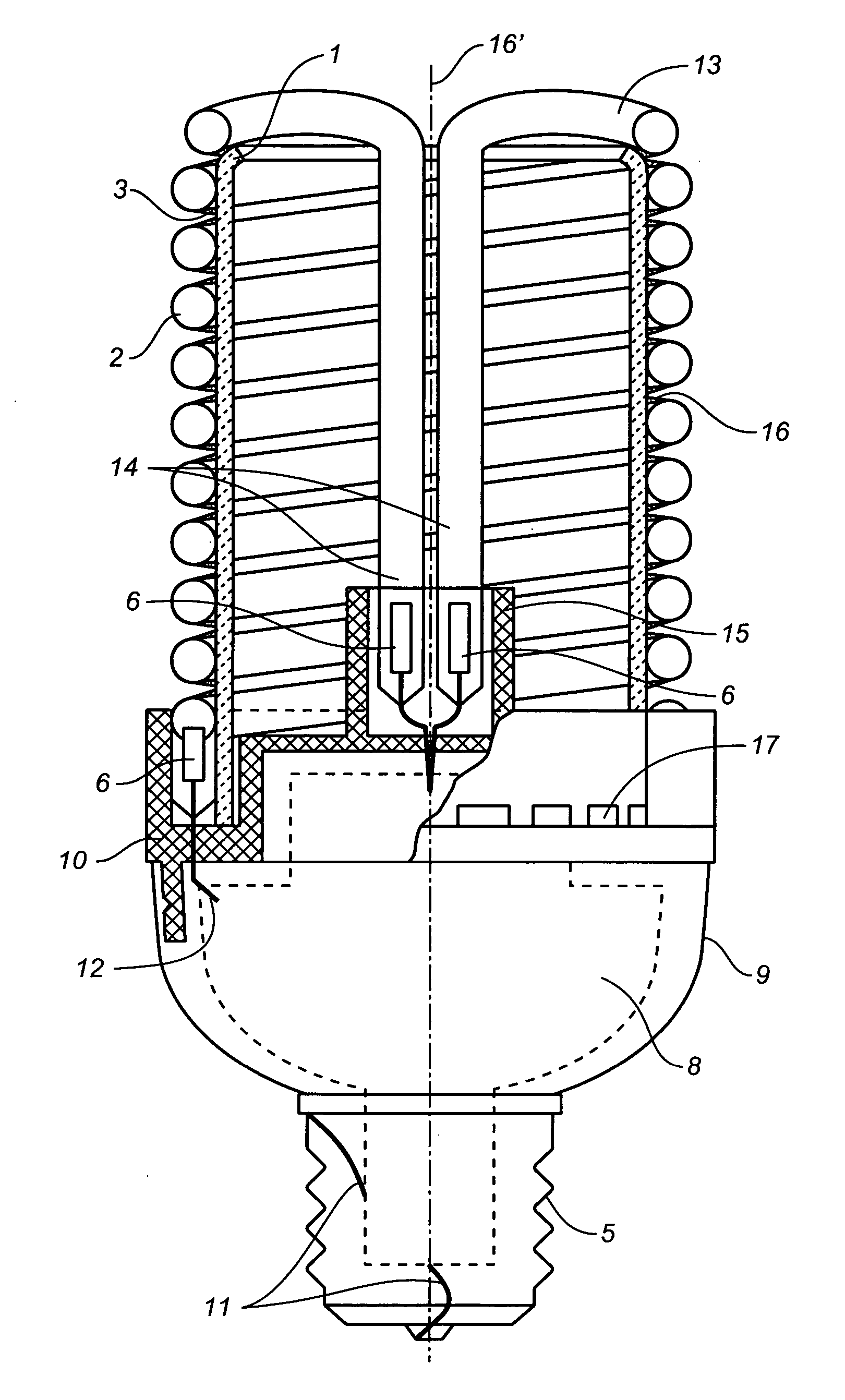 Gas discharge fluorescent device with lamp support