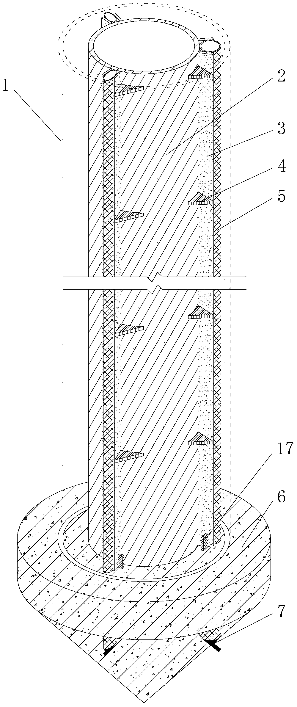 Construction device and method of pile peripheral cemented soil cast-in-place stiffness core pile