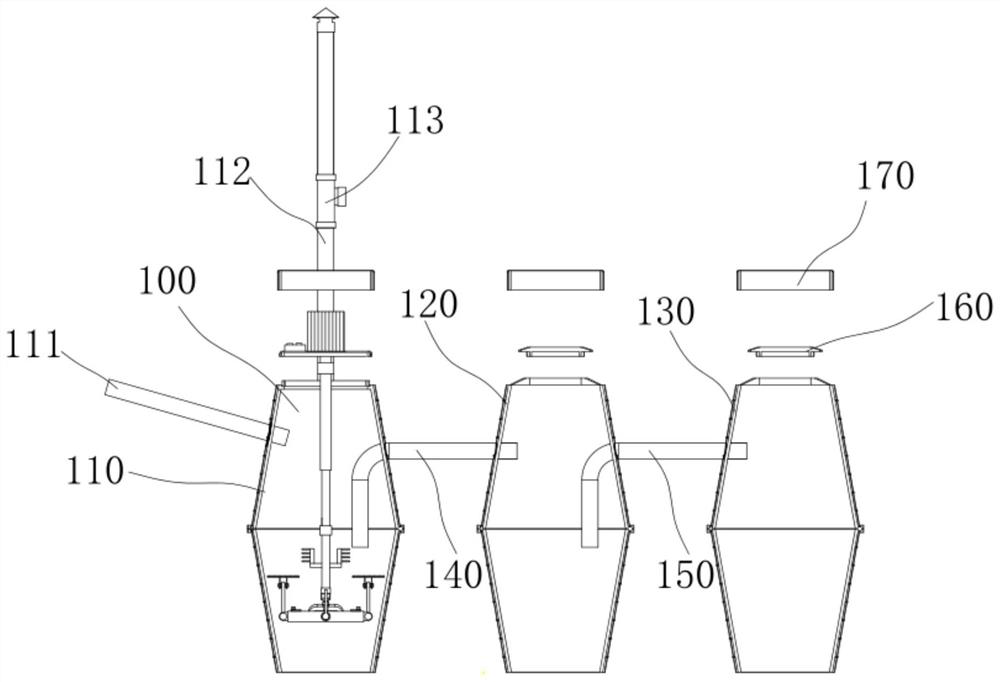 Anti-blocking three-grid septic tank capable of promoting efficient fermentation