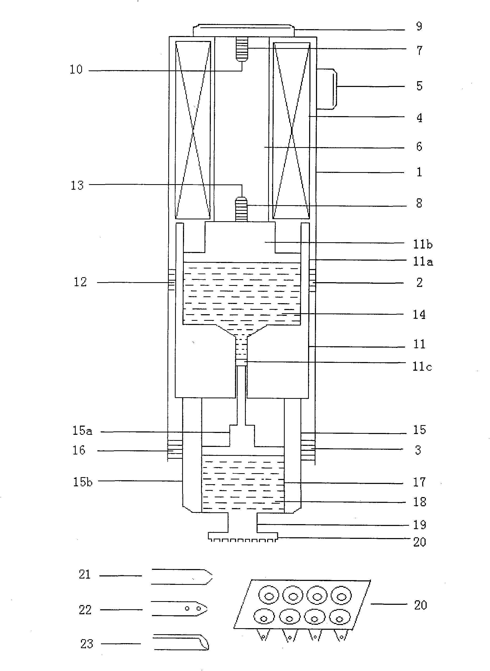 Magneto-strain displacement type needleless injector