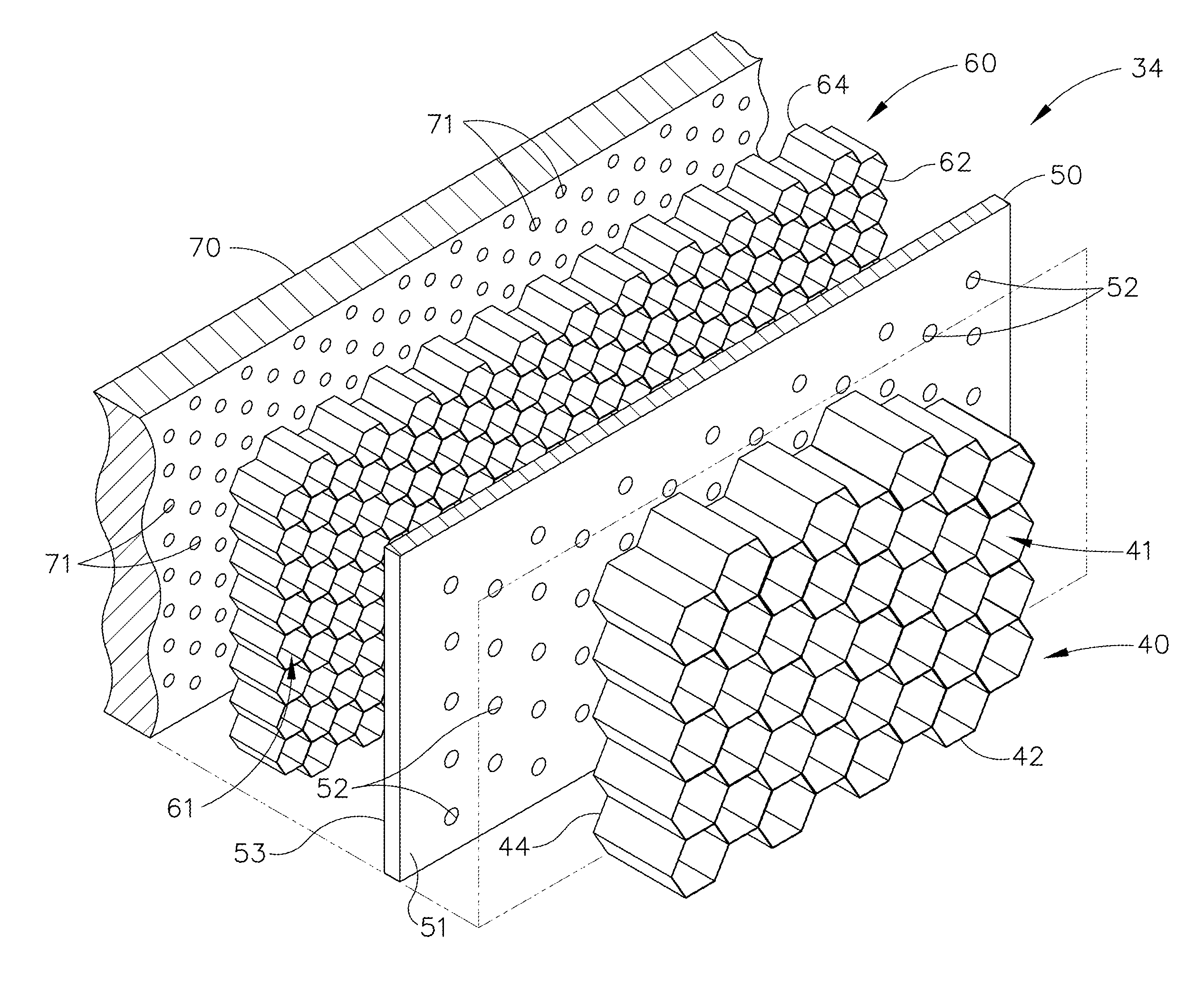 Gas turbine laminate seal assembly comprising first and second honeycomb layer and a perforated intermediate seal plate in-between
