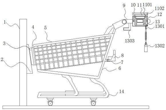 Shopping cart queuing device for intelligent supermarket