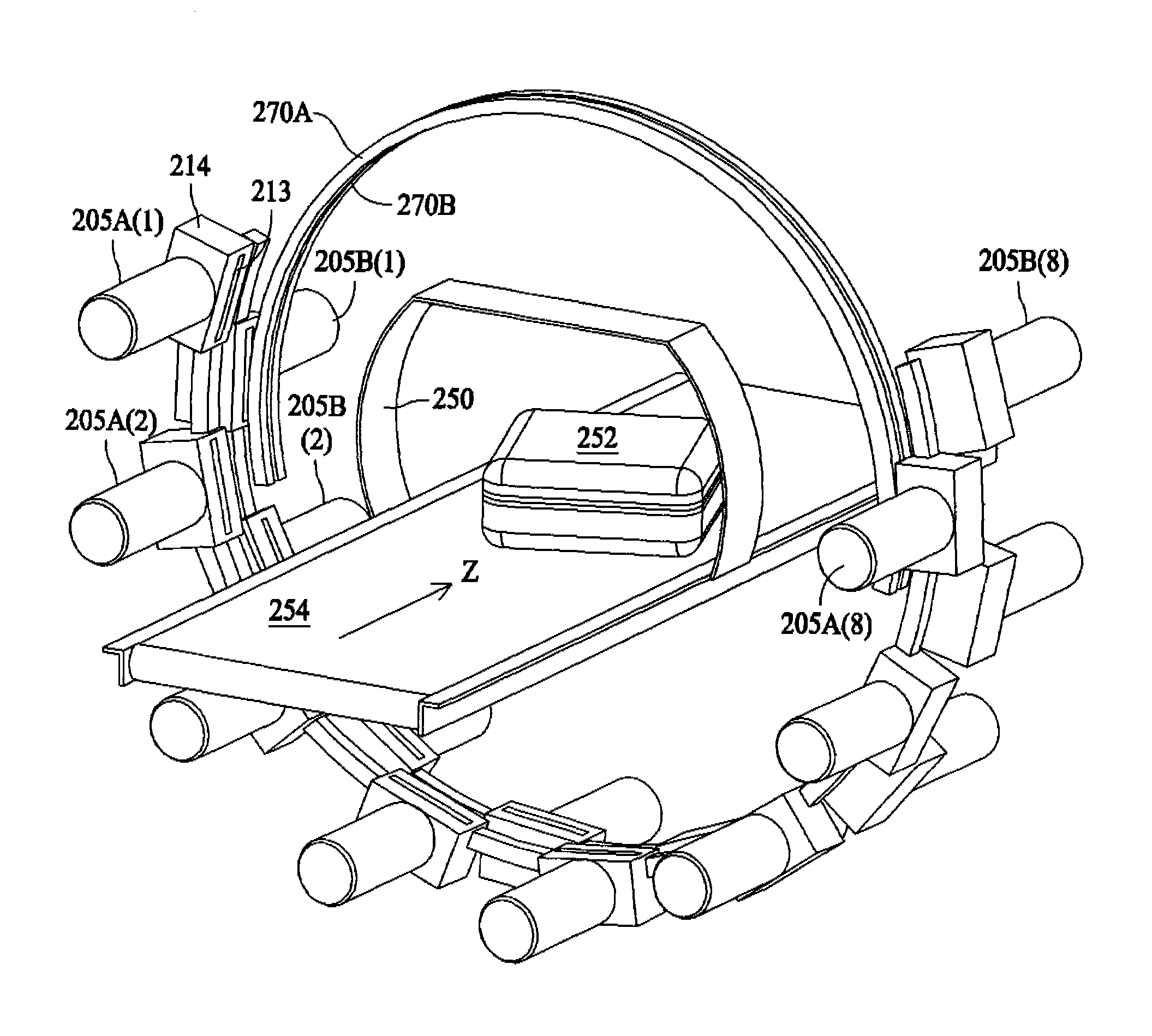 Computed tomographic scanner using rastered x-ray tubes
